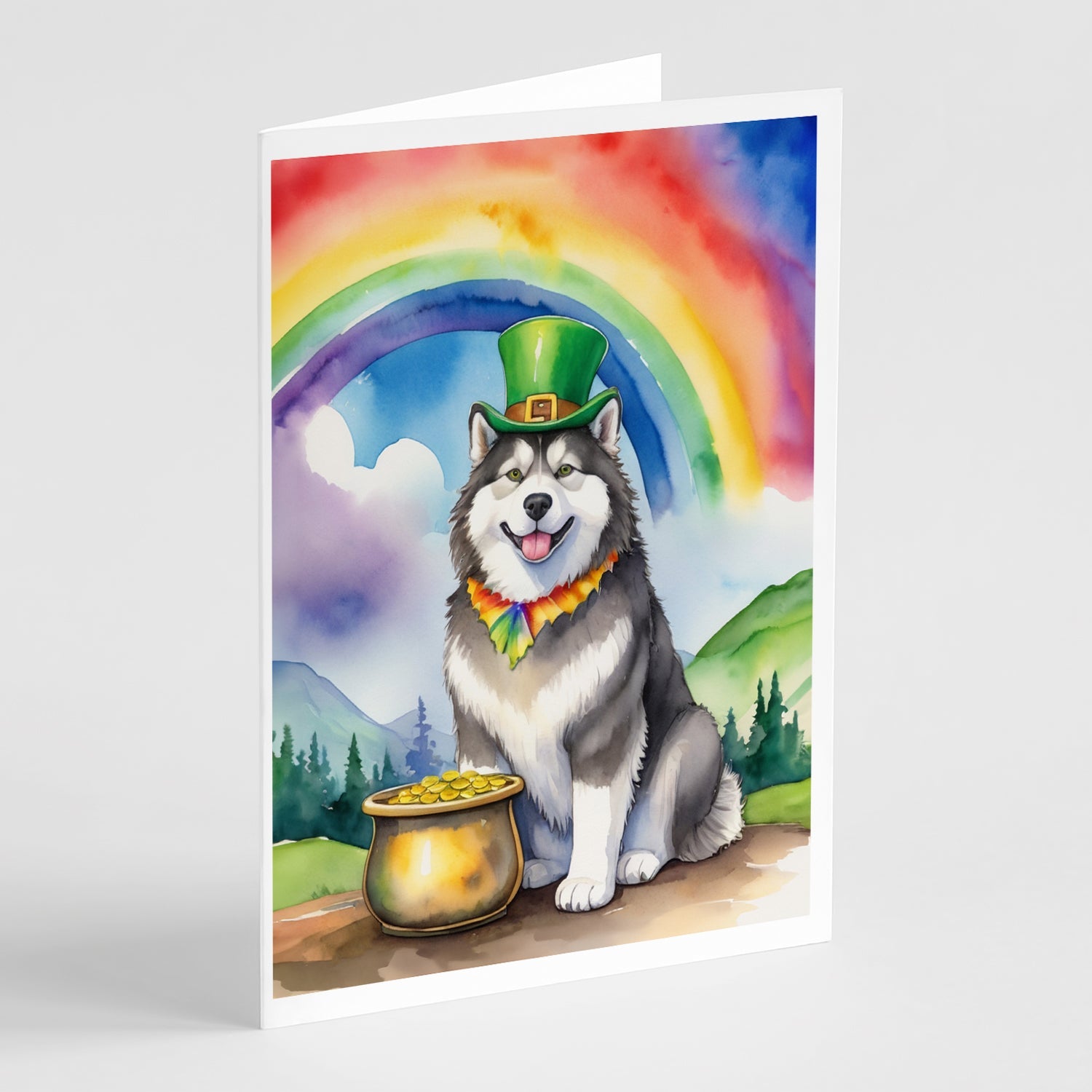 Alaskan Malamute St Patrick's Day Greeting Cards Pack of 8 Blank Cards with Envelopes Whimsical A7 Size 5x7