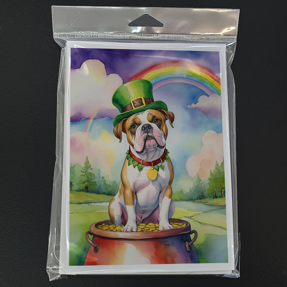 American Bulldog St Patrick's Day Greeting Cards Pack of 8 Blank Cards with Envelopes Whimsical A7 Size 5x7