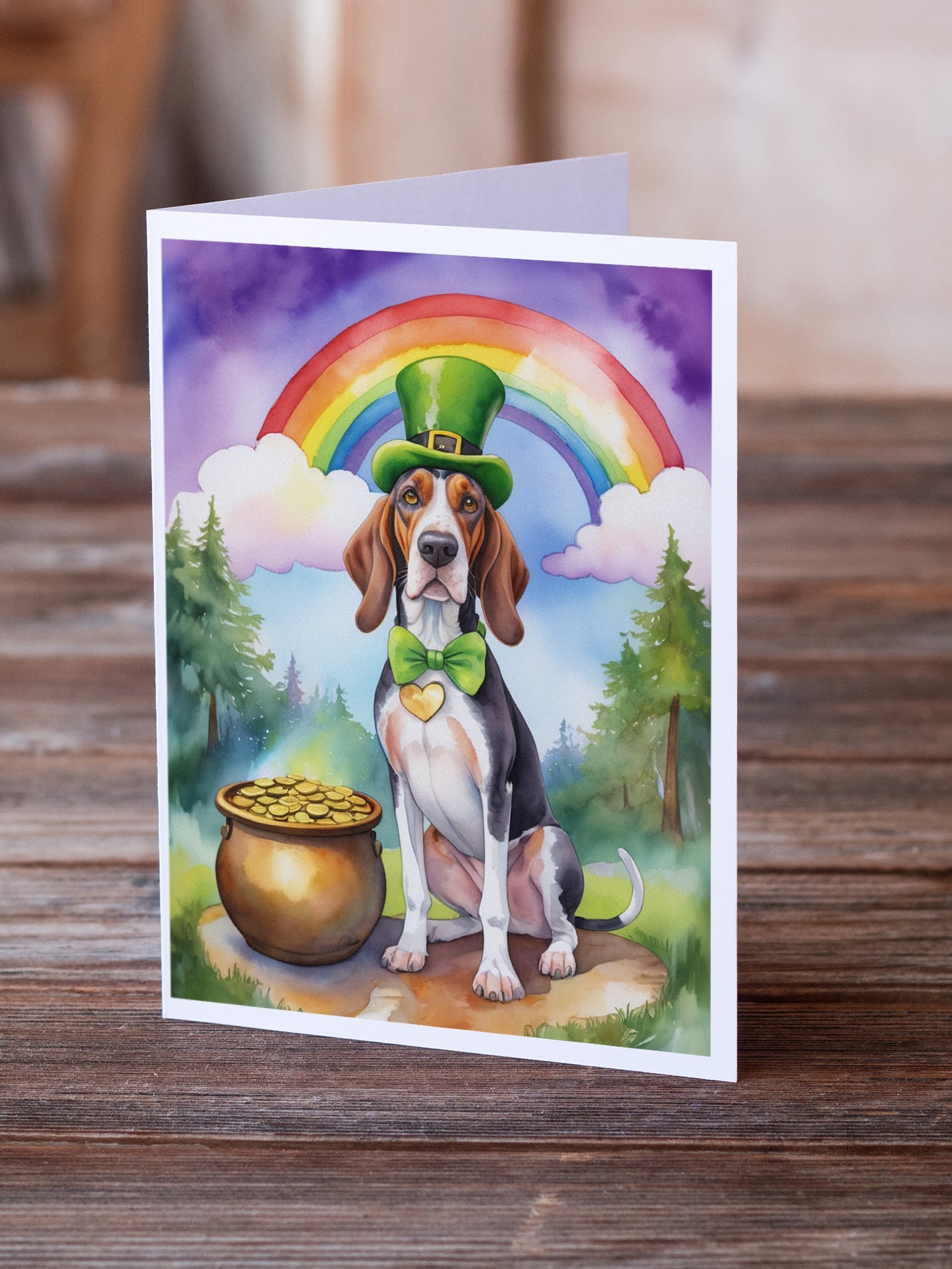 American English Coonhound St Patrick's Day Greeting Cards Pack of 8 Blank Cards with Envelopes Whimsical A7 Size 5x7