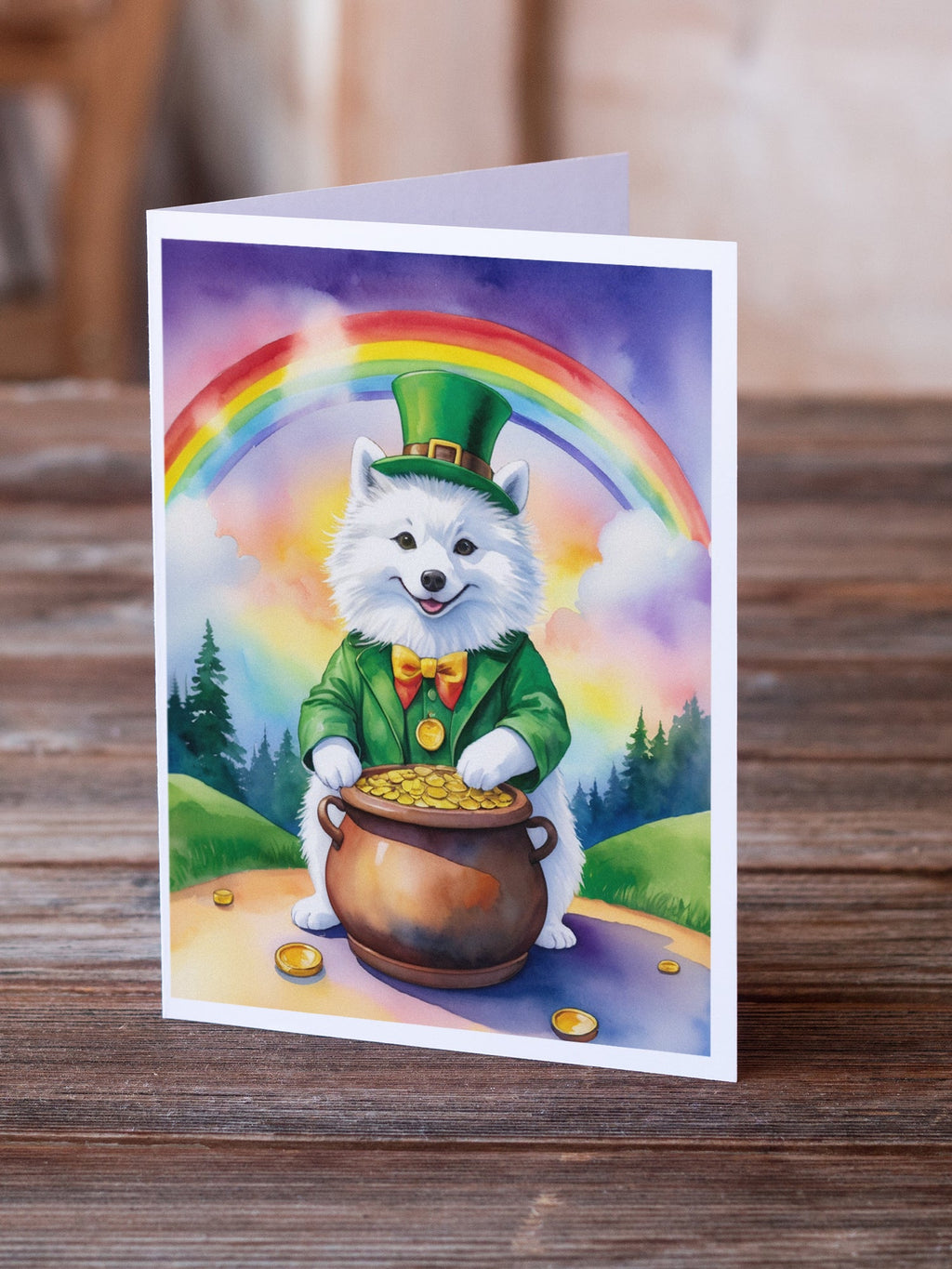 American Eskimo St Patrick's Day Greeting Cards Pack of 8 Blank Cards with Envelopes Whimsical A7 Size 5x7