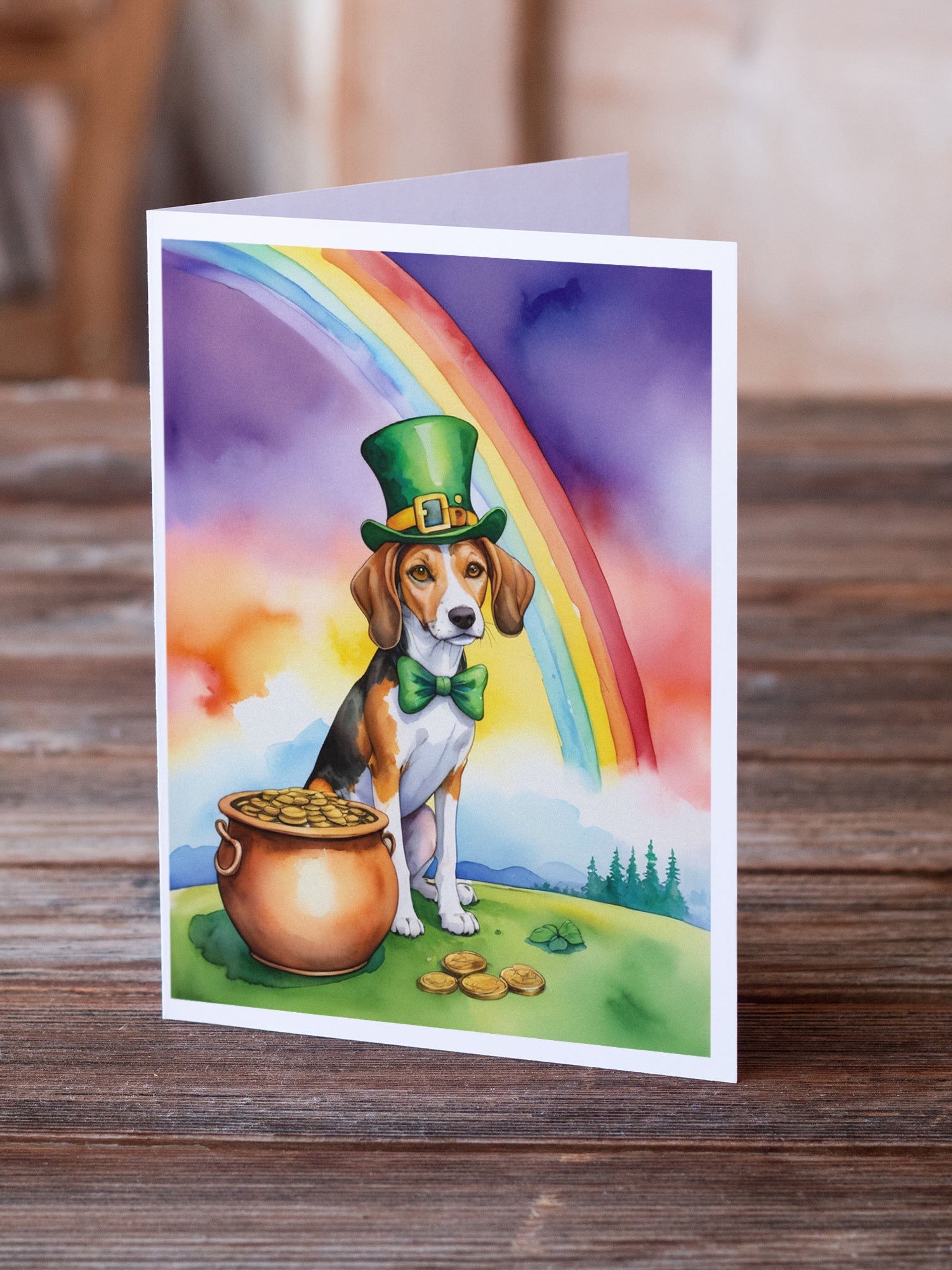 American Foxhound St Patrick's Day Greeting Cards Pack of 8 Blank Cards with Envelopes Whimsical A7 Size 5x7