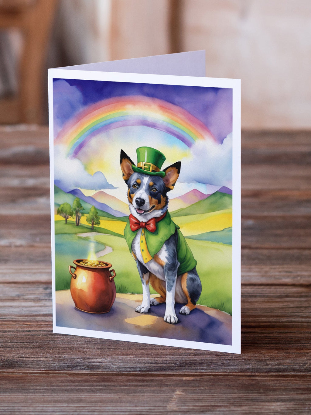 Australian Cattle Dog St Patrick's Day Greeting Cards Pack of 8 Blank Cards with Envelopes Whimsical A7 Size 5x7