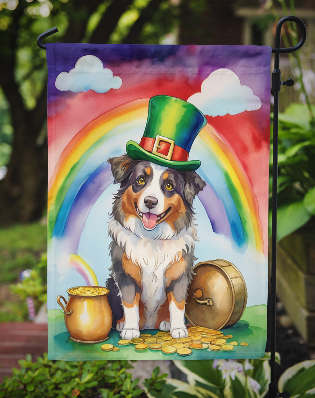 Australian Shepherd St Patrick's Day Garden Flag Mailbox Decorative Yard Banner Outside Patio Artwork for Flower Beds, Garden Size, Multicolor