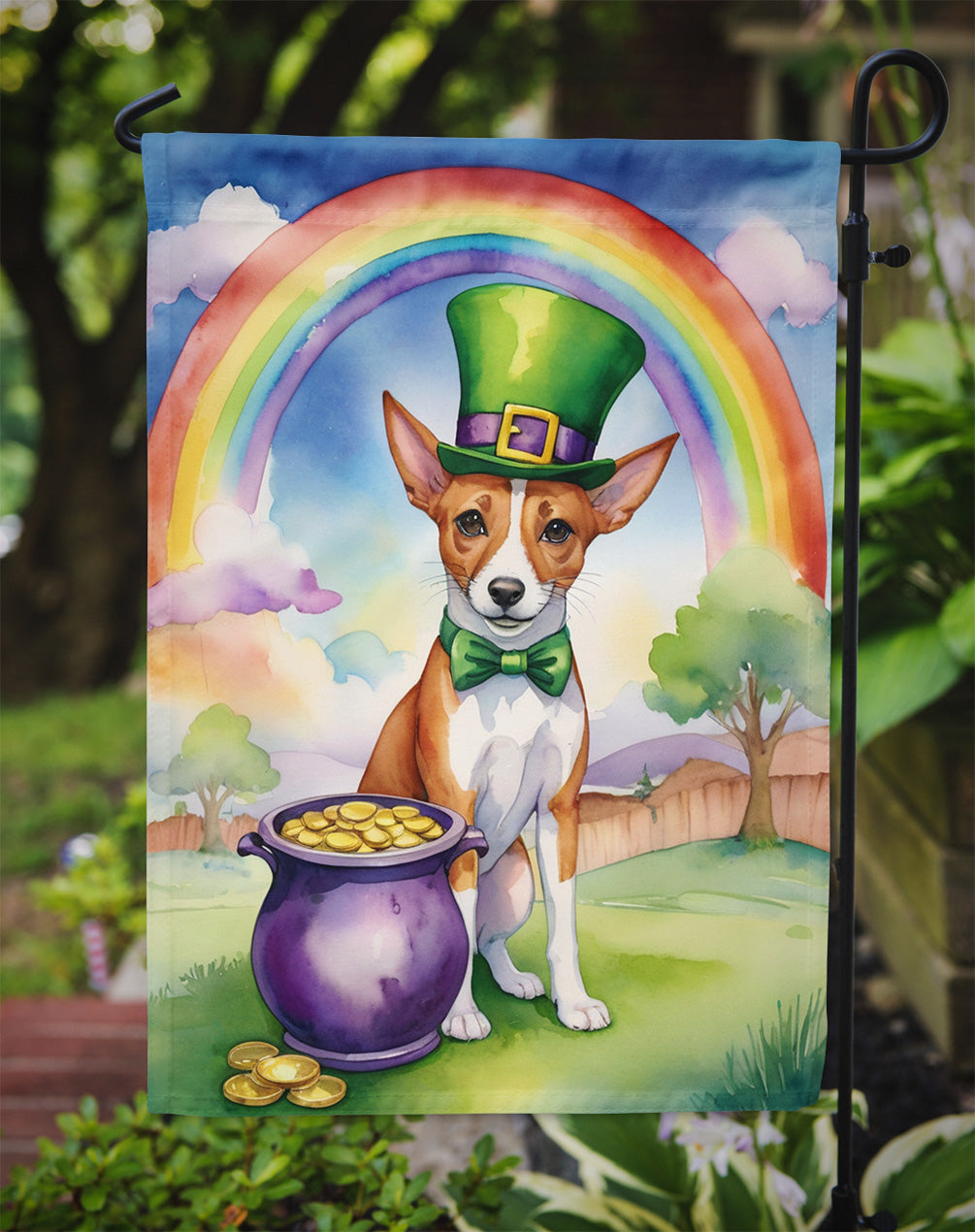 Basenji St Patrick's Day Garden Flag Mailbox Decorative Yard Banner Outside Patio Artwork for Flower Beds, Garden Size, Multicolor