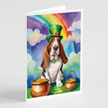 Basset Hound St Patrick's Day Greeting Cards Pack of 8 Blank Cards with Envelopes Whimsical A7 Size 5x7
