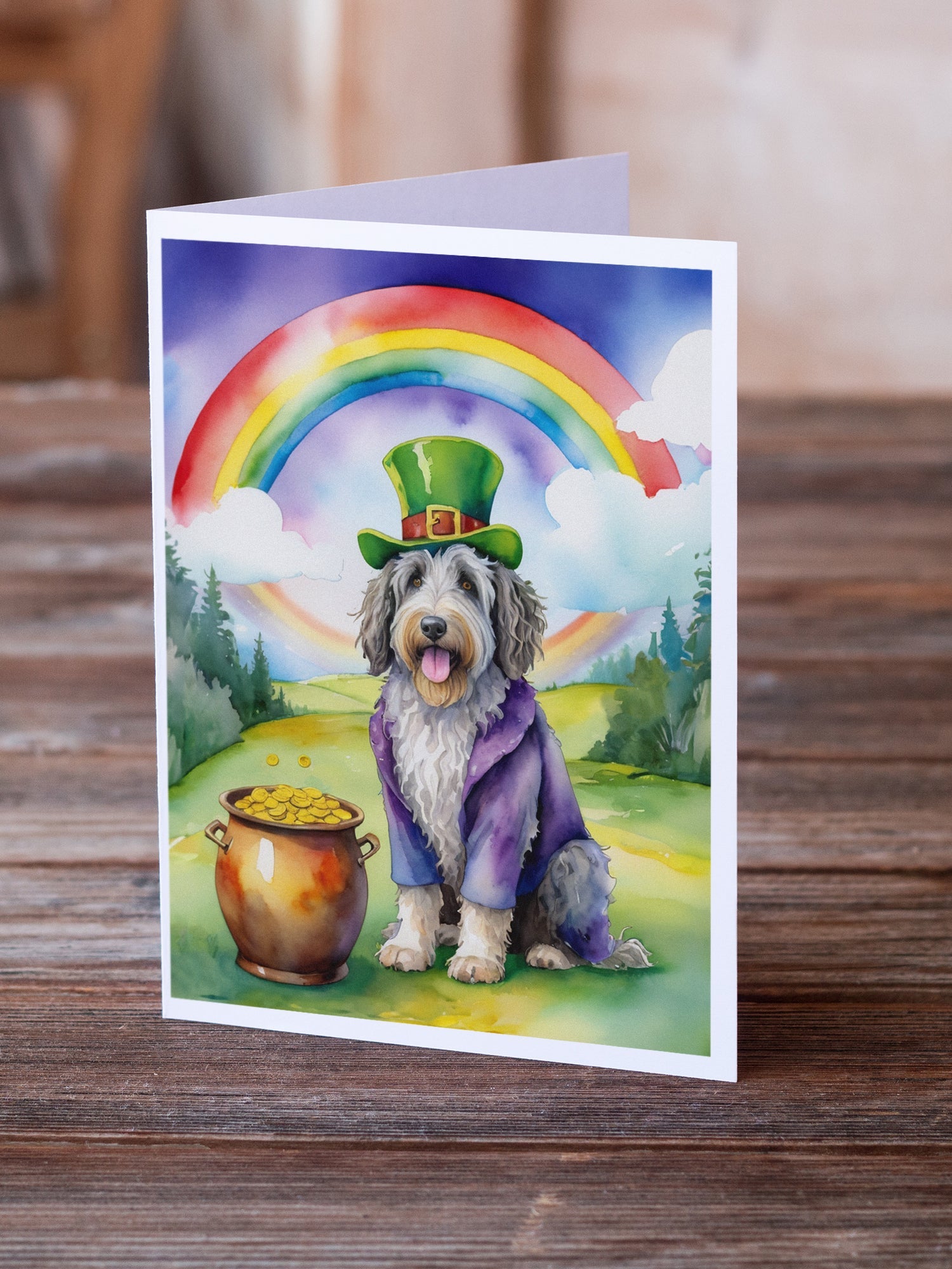 Bergamasco Sheepdog St Patrick's Day Greeting Cards Pack of 8 Blank Cards with Envelopes Whimsical A7 Size 5x7