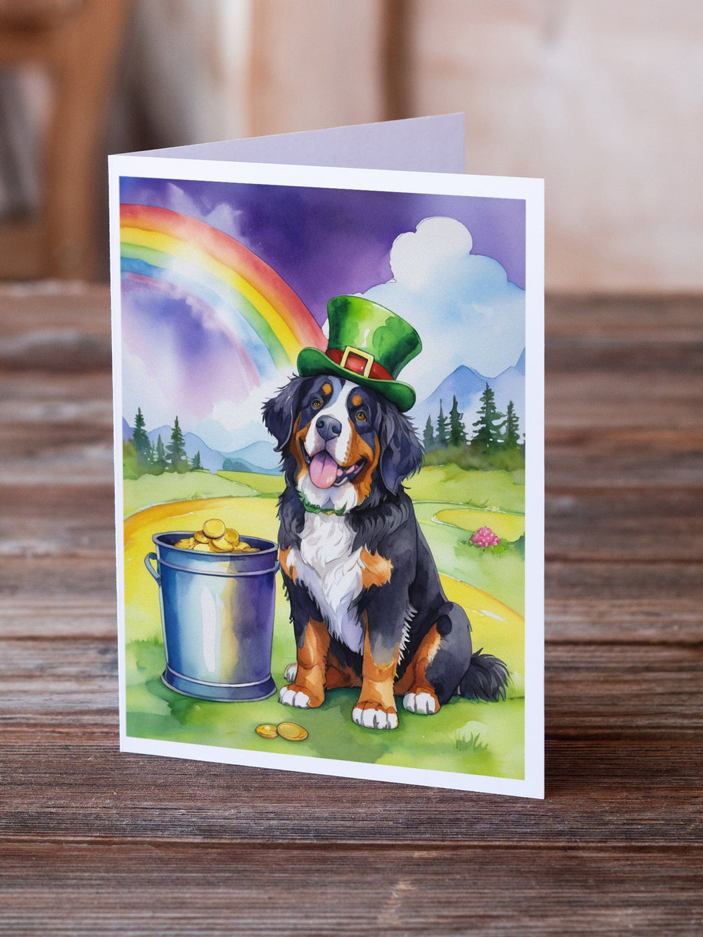 Bernese Mountain Dog St Patrick's Day Greeting Cards Pack of 8 Blank Cards with Envelopes Whimsical A7 Size 5x7