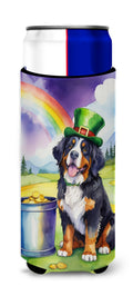 Bernese Mountain Dog St Patrick's Day Slim Can Hugger , Insulated Foam Hugger for 12 oz Slim Cans, Beer Bottles & Water Bottles, Printed in USA