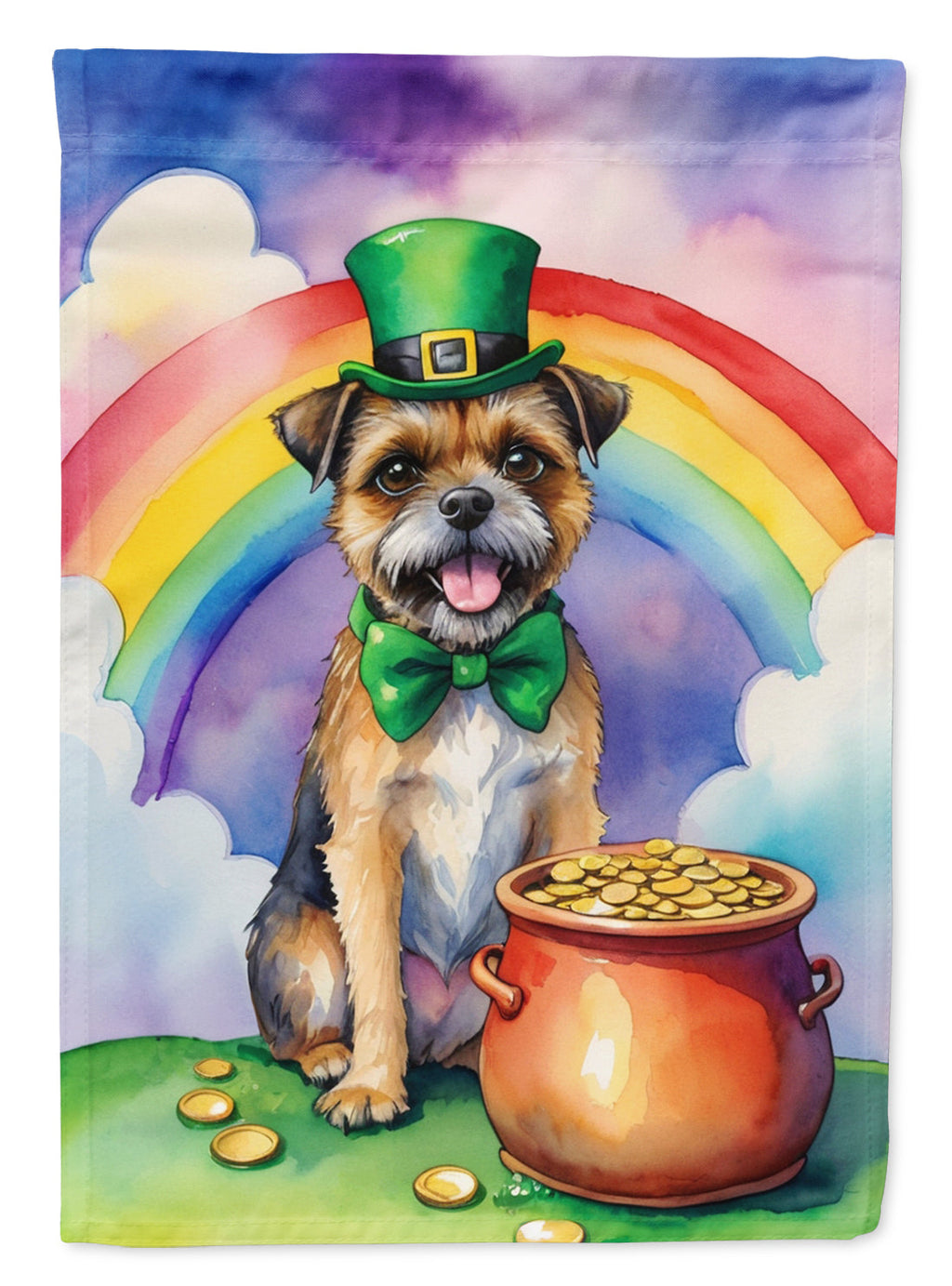 Border Terrier St Patrick's Day House Flag 28x40 Porch Sleeve Pole Decorative Outside Yard Banner Artwork Wall Hanging, Polyester