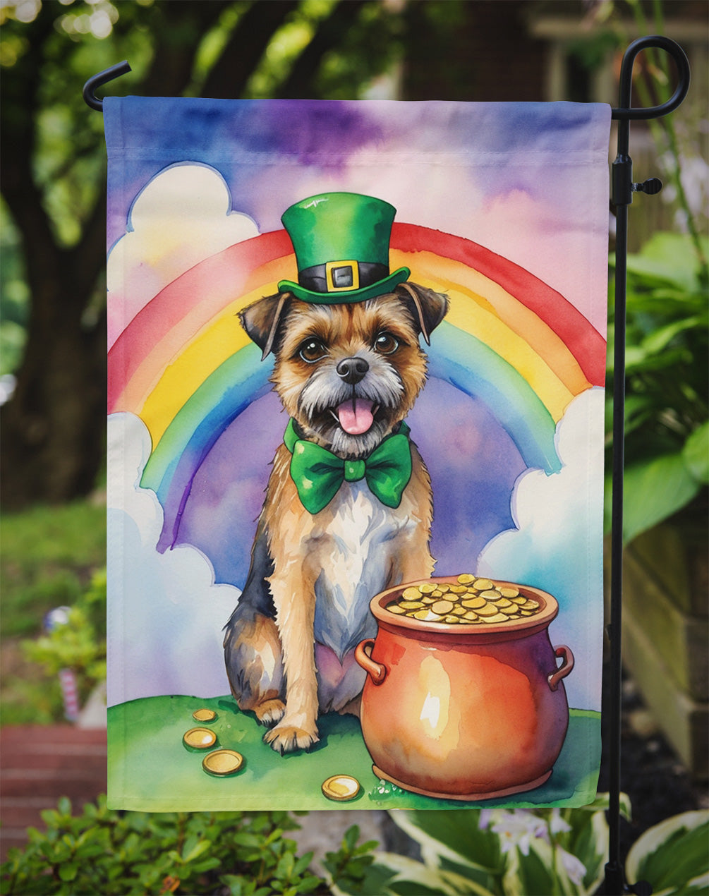 Border Terrier St Patrick's Day Garden Flag Mailbox Decorative Yard Banner Outside Patio Artwork for Flower Beds, Garden Size, Multicolor