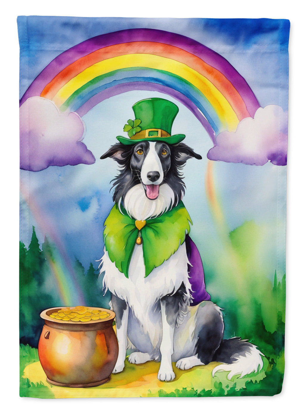 Borzoi St Patrick's Day House Flag 28x40 Porch Sleeve Pole Decorative Outside Yard Banner Artwork Wall Hanging, Polyester