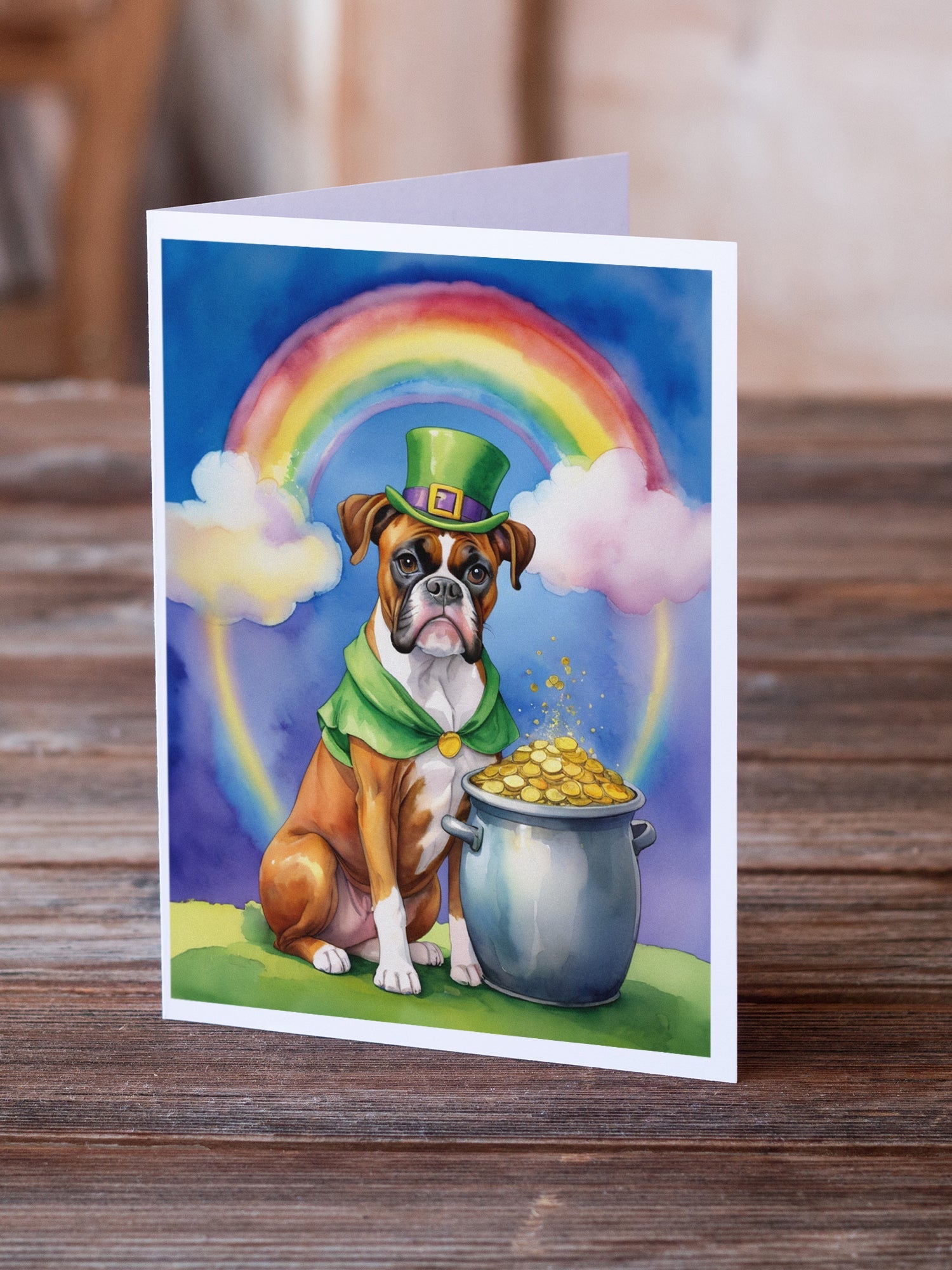 Boxer St Patrick's Day Greeting Cards Pack of 8 Blank Cards with Envelopes Whimsical A7 Size 5x7