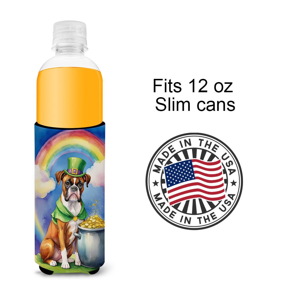 Boxer St Patrick's Day Slim Can Hugger , Insulated Foam Hugger for 12 oz Slim Cans, Beer Bottles & Water Bottles, Printed in USA