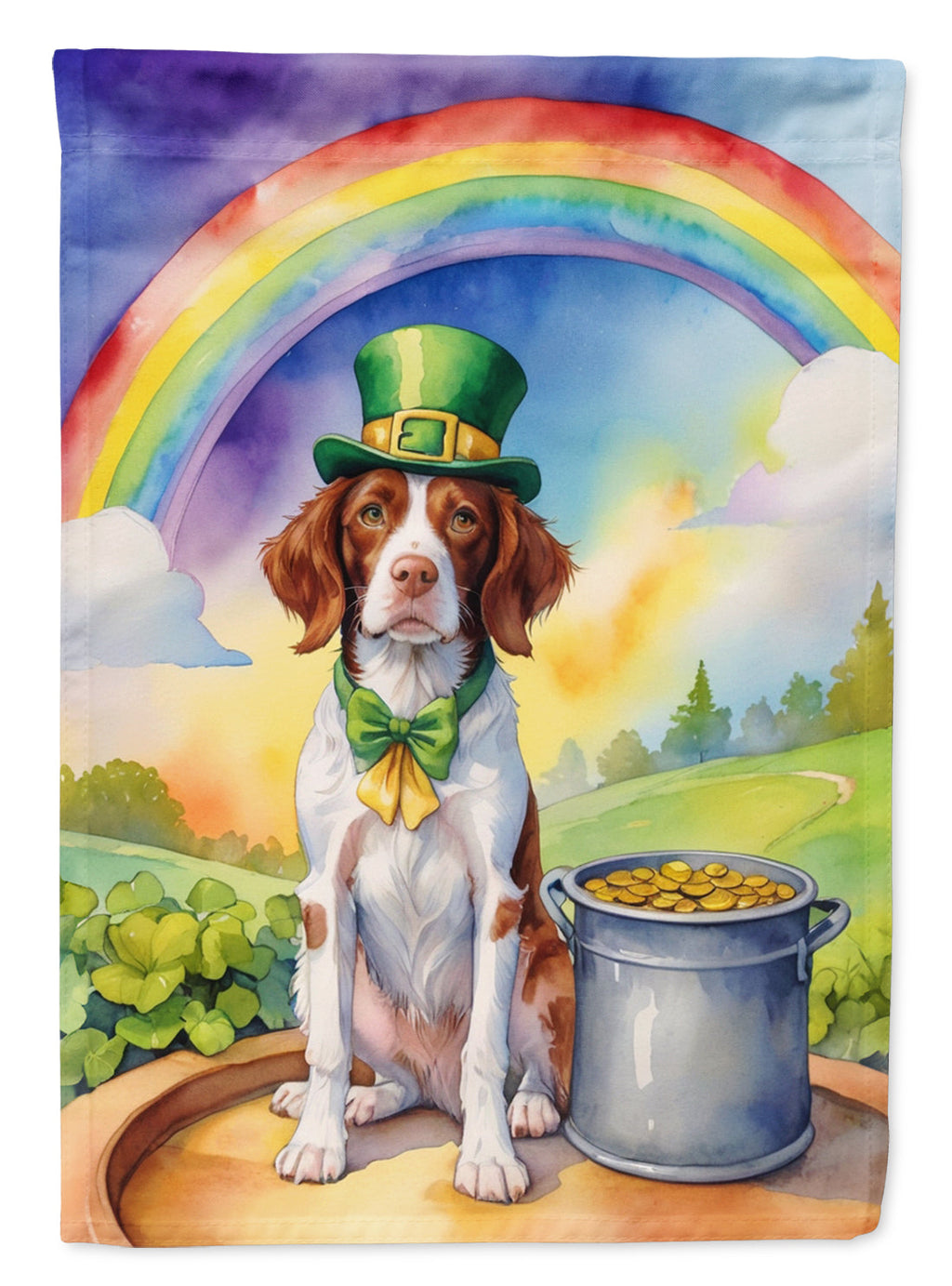Brittany Spaniel St Patrick's Day House Flag 28x40 Porch Sleeve Pole Decorative Outside Yard Banner Artwork Wall Hanging, Polyester