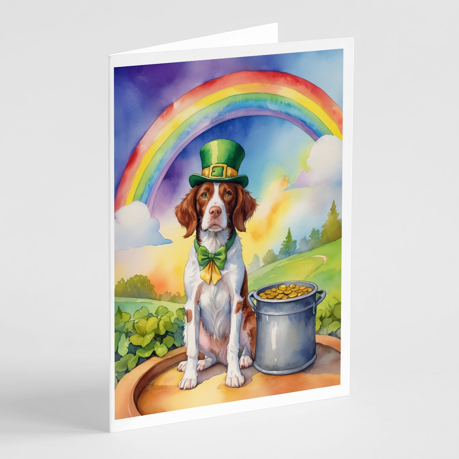 Brittany Spaniel St Patrick's Day Greeting Cards Pack of 8 Blank Cards with Envelopes Whimsical A7 Size 5x7