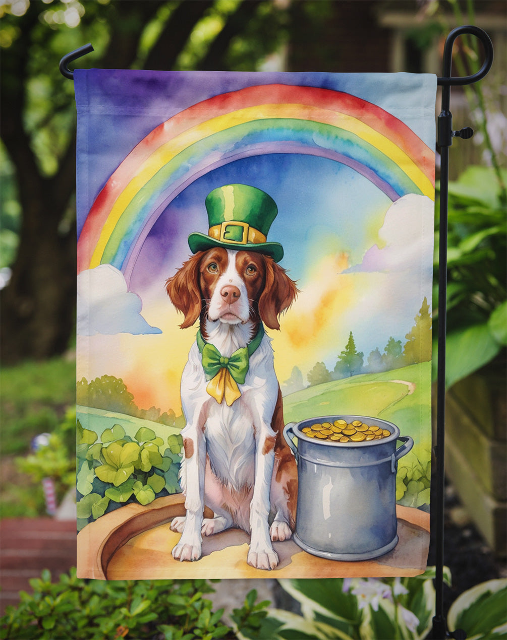 Brittany Spaniel St Patrick's Day Garden Flag Mailbox Decorative Yard Banner Outside Patio Artwork for Flower Beds, Garden Size, Multicolor