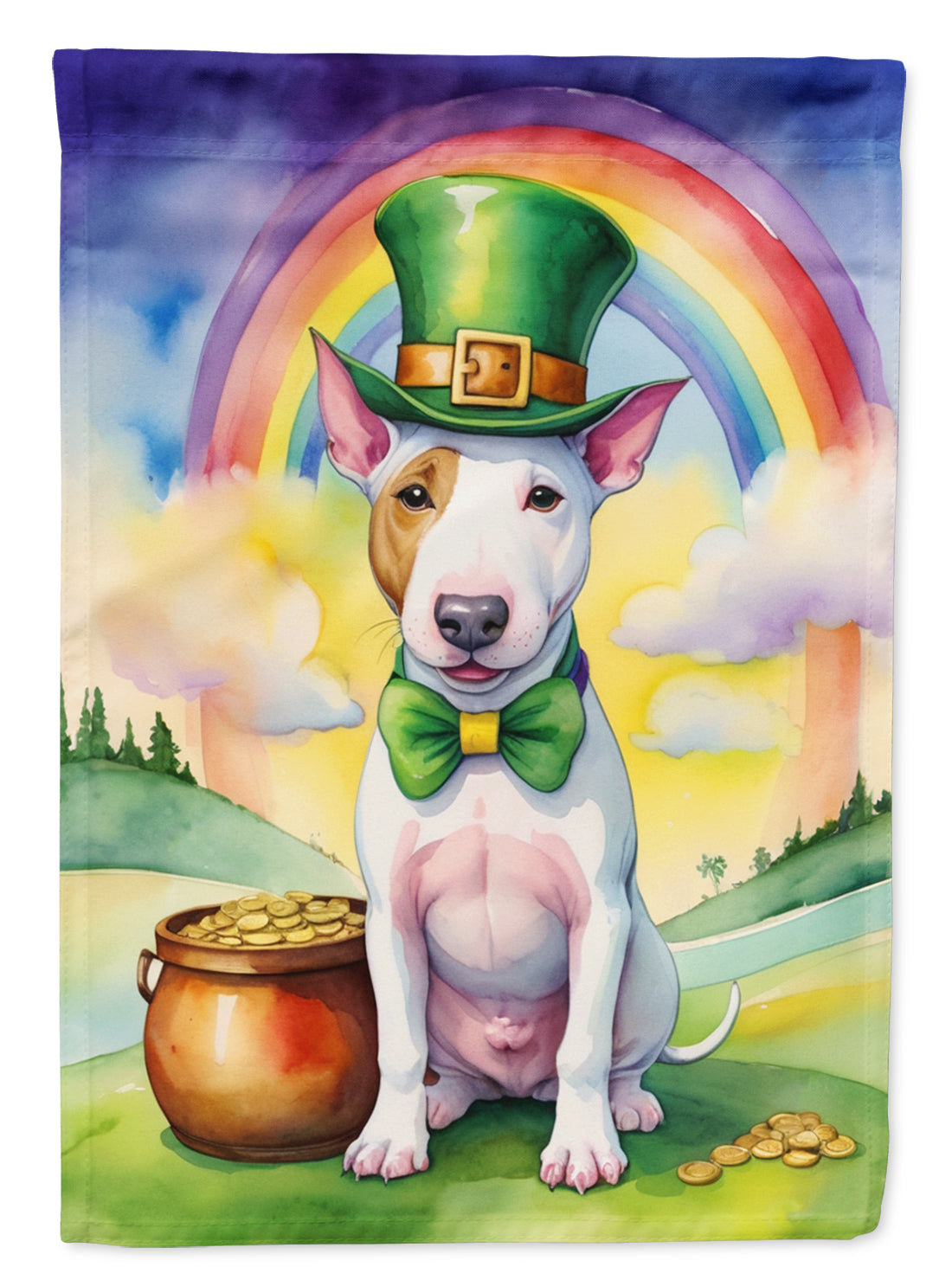 Bull Terrier St Patrick's Day House Flag 28x40 Porch Sleeve Pole Decorative Outside Yard Banner Artwork Wall Hanging, Polyester