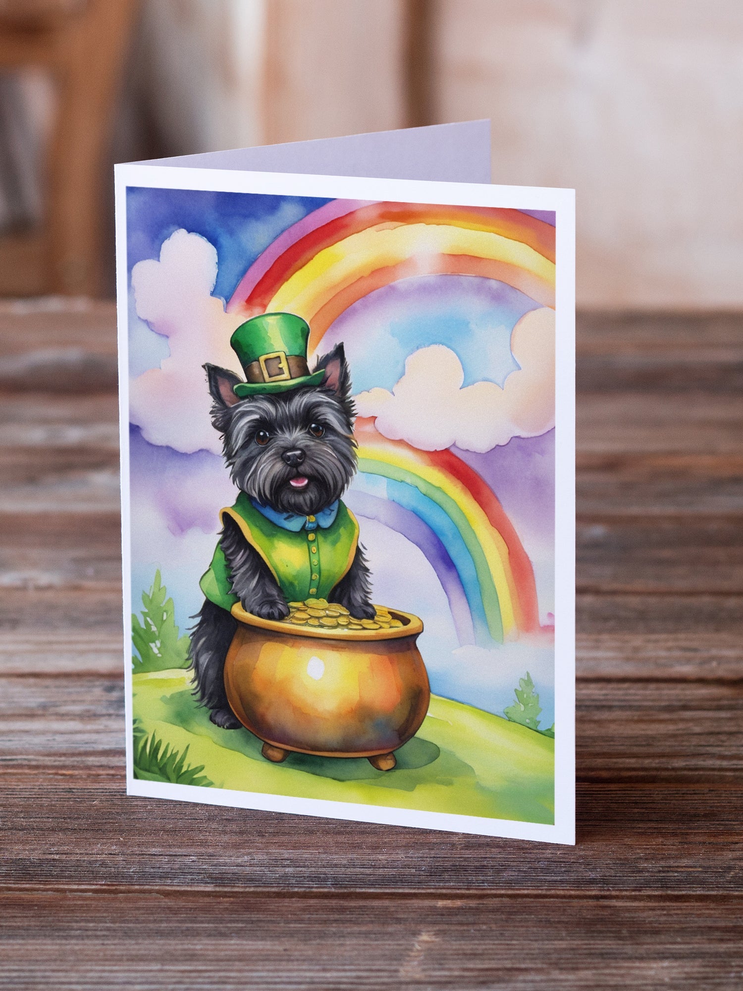 Cairn Terrier St Patrick's Day Greeting Cards Pack of 8 Blank Cards with Envelopes Whimsical A7 Size 5x7