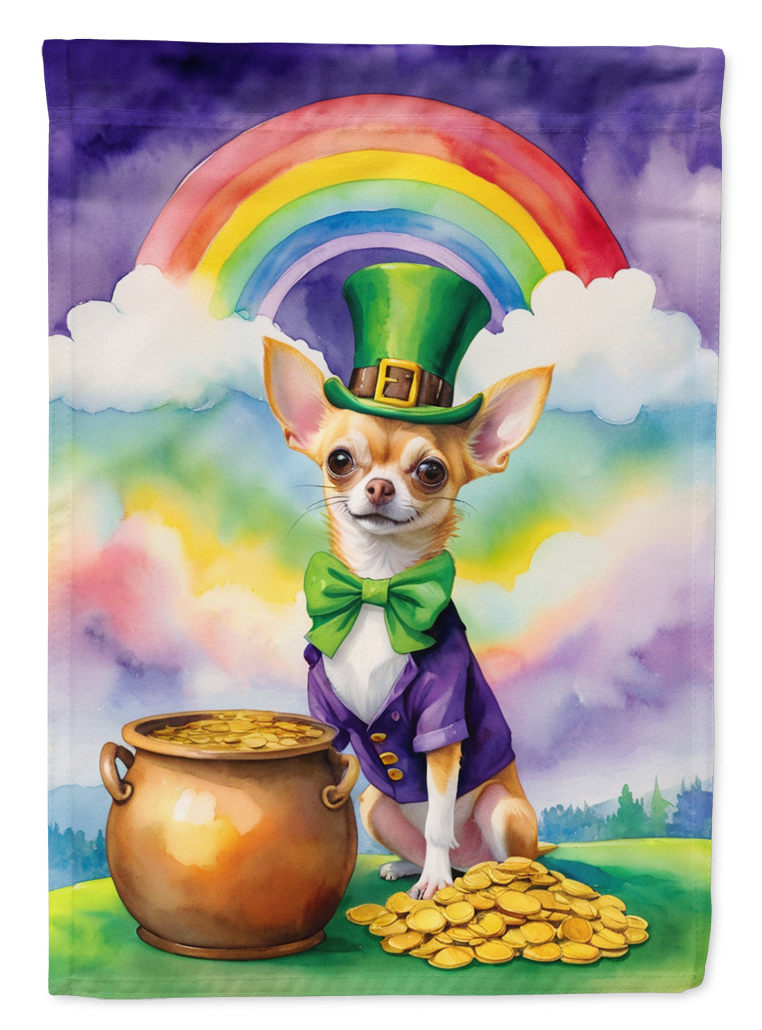Chihuahua St Patrick's Day House Flag 28x40 Porch Sleeve Pole Decorative Outside Yard Banner Artwork Wall Hanging, Polyester