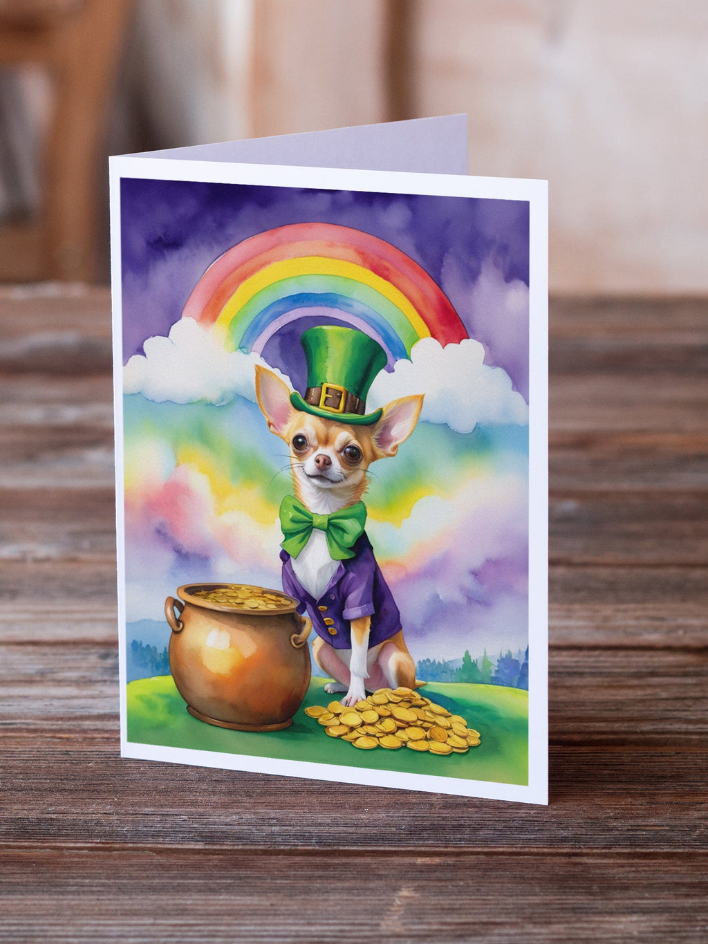 Chihuahua St Patrick's Day Greeting Cards Pack of 8 Blank Cards with Envelopes Whimsical A7 Size 5x7