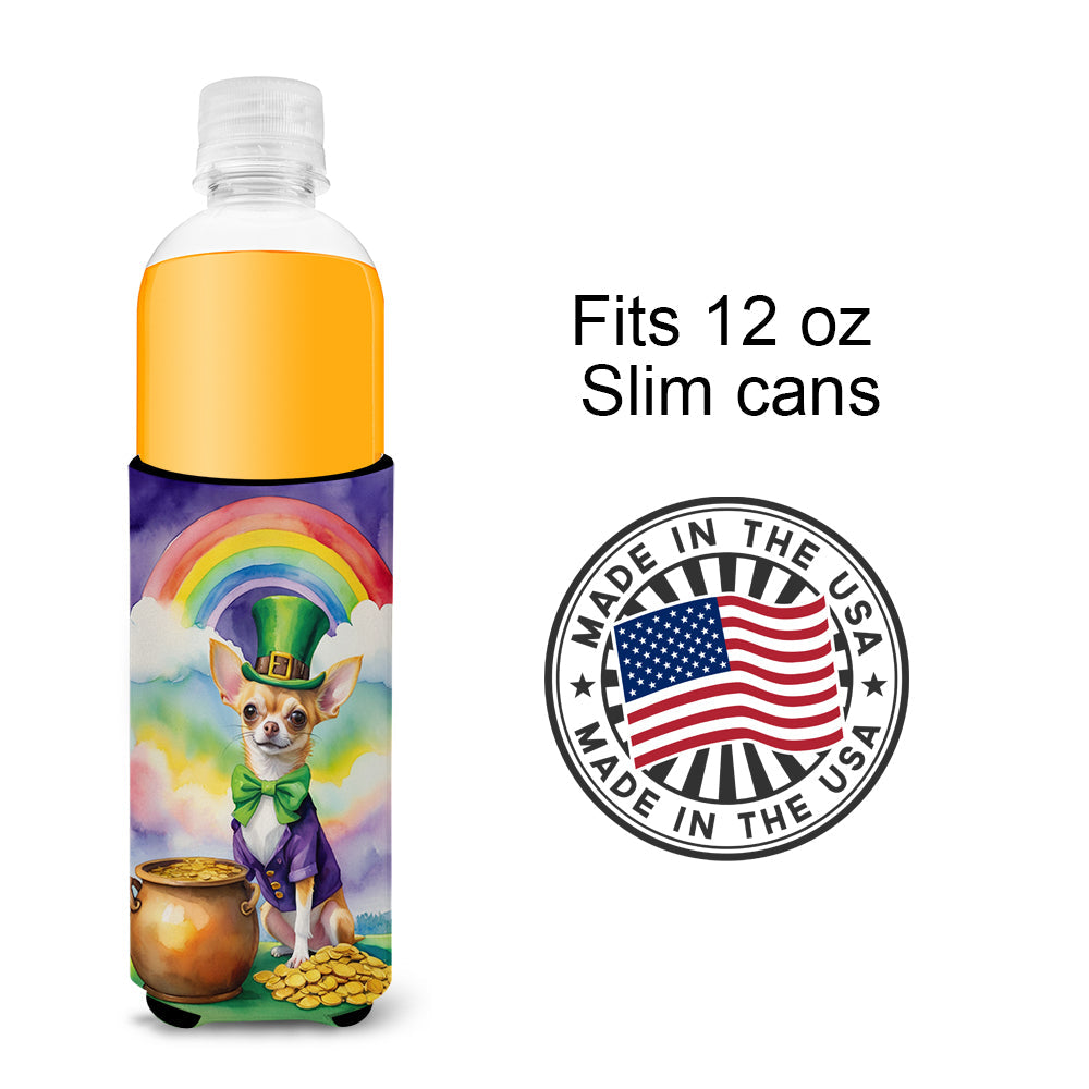 Chihuahua St Patrick's Day Slim Can Hugger , Insulated Foam Hugger for 12 oz Slim Cans, Beer Bottles & Water Bottles, Printed in USA