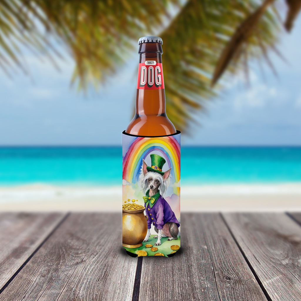 Chinese Crested St Patrick's Day Slim Can Hugger , Insulated Foam Hugger for 12 oz Slim Cans, Beer Bottles & Water Bottles, Printed in USA