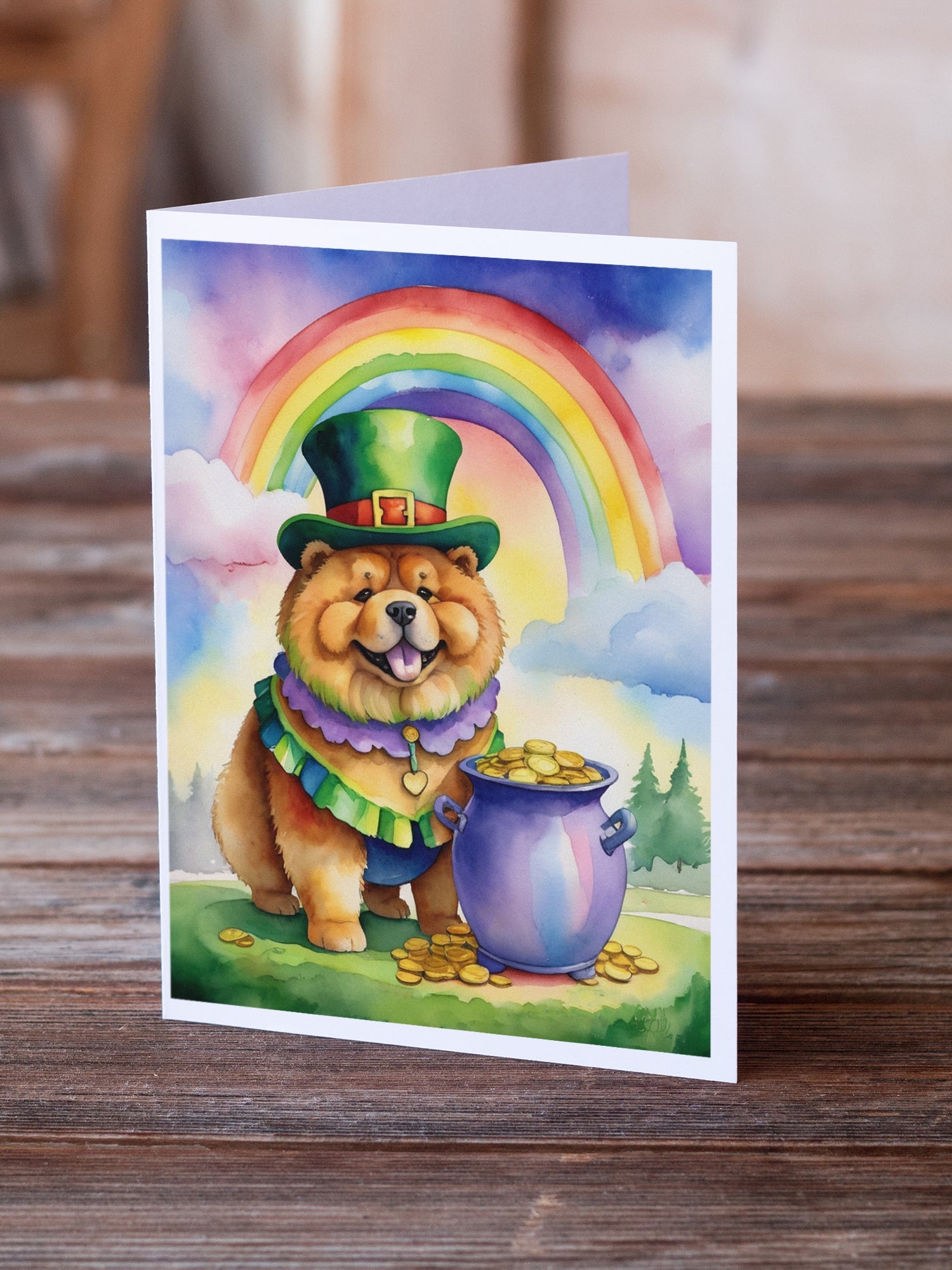 Chow Chow St Patrick's Day Greeting Cards Pack of 8 Blank Cards with Envelopes Whimsical A7 Size 5x7