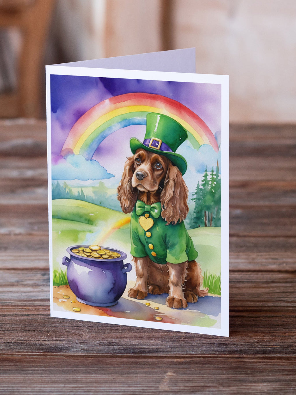 Cocker Spaniel St Patrick's Day Greeting Cards Pack of 8 Blank Cards with Envelopes Whimsical A7 Size 5x7