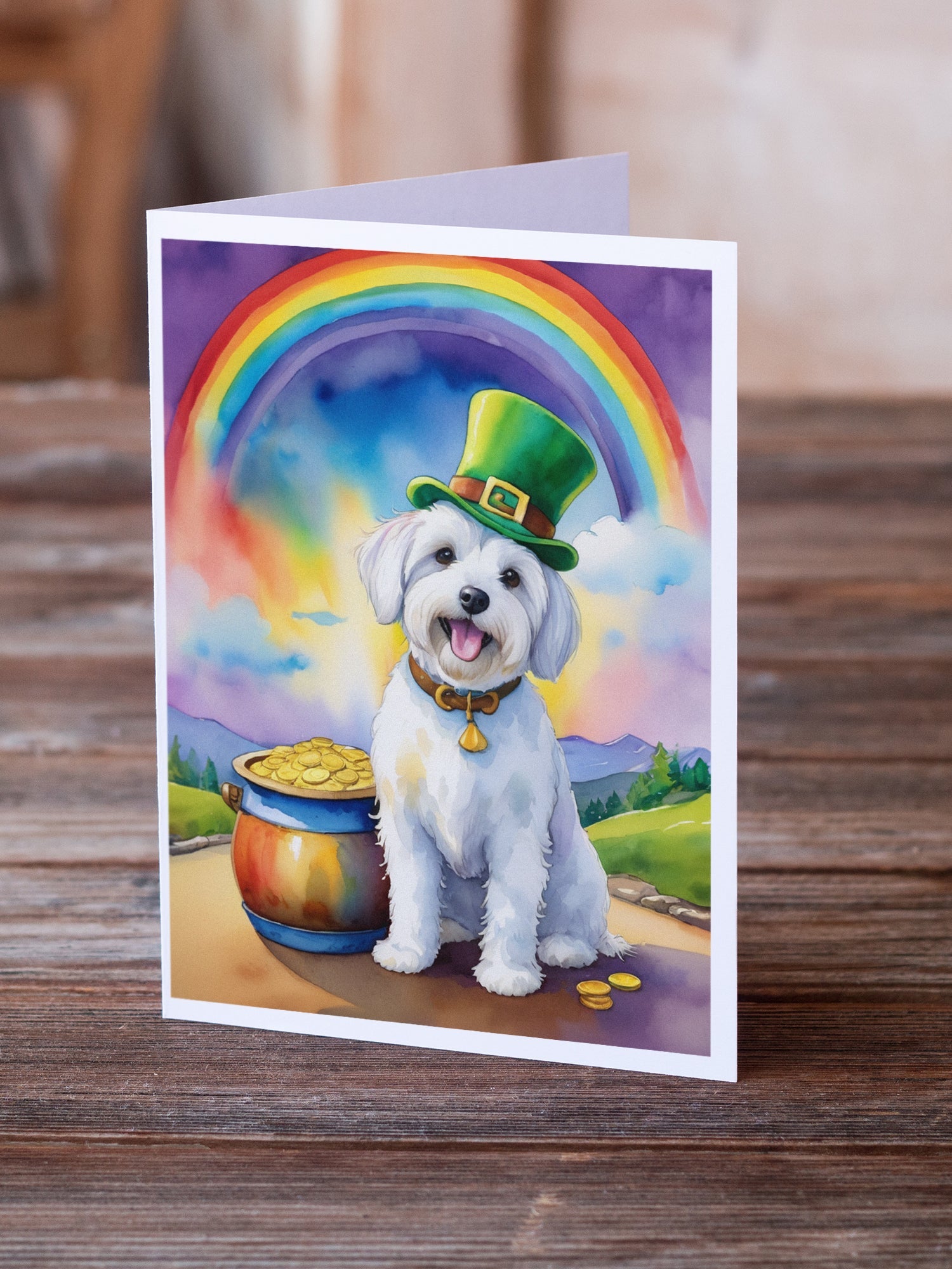 Coton de Tulear St Patrick's Day Greeting Cards Pack of 8 Blank Cards with Envelopes Whimsical A7 Size 5x7