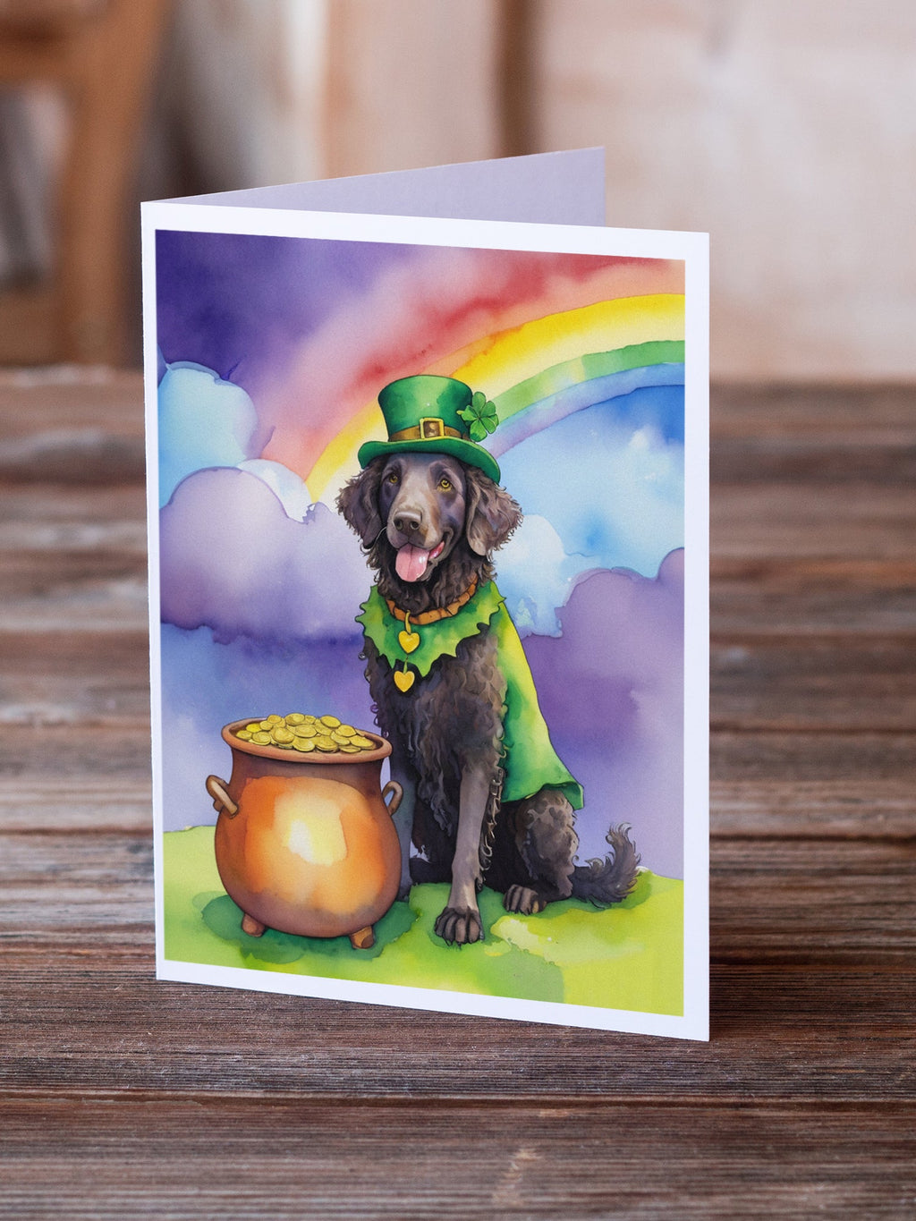 Curly-Coated Retriever St Patrick's Day Greeting Cards Pack of 8 Blank Cards with Envelopes Whimsical A7 Size 5x7
