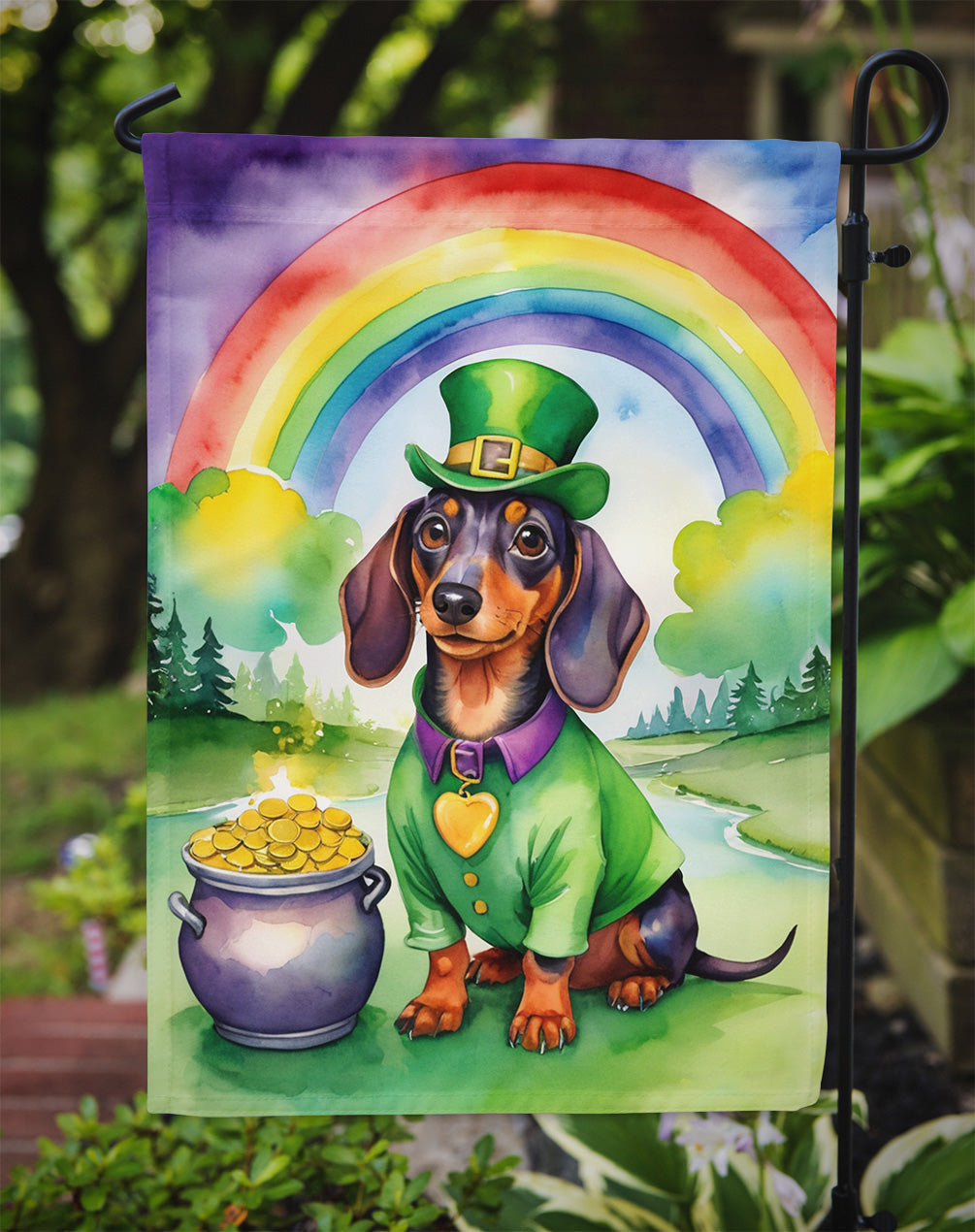 Dachshund St Patrick's Day Garden Flag Mailbox Decorative Yard Banner Outside Patio Artwork for Flower Beds, Garden Size, Multicolor