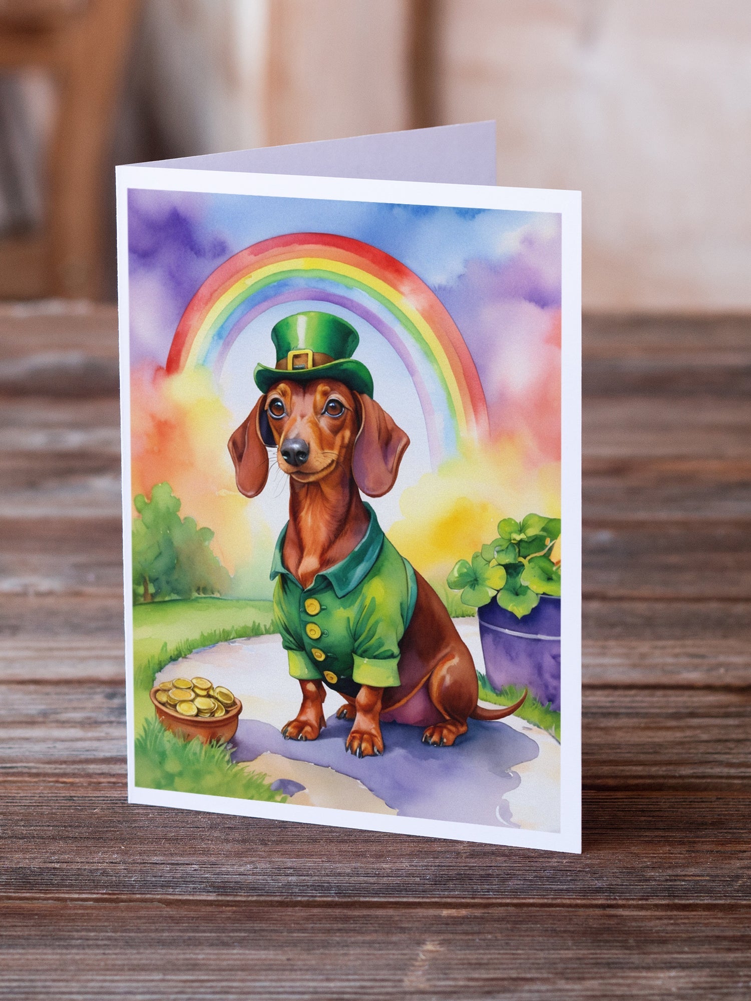 Dachshund St Patrick's Day Greeting Cards Pack of 8 Blank Cards with Envelopes Whimsical A7 Size 5x7