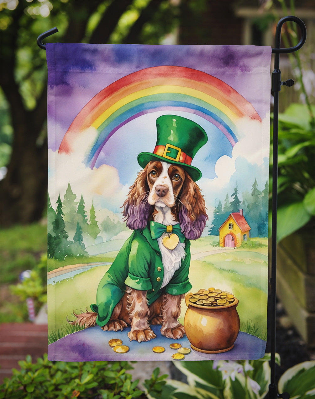 English Cocker Spaniel St Patrick's Day Garden Flag Mailbox Decorative Yard Banner Outside Patio Artwork for Flower Beds, Garden Size, Multicolor