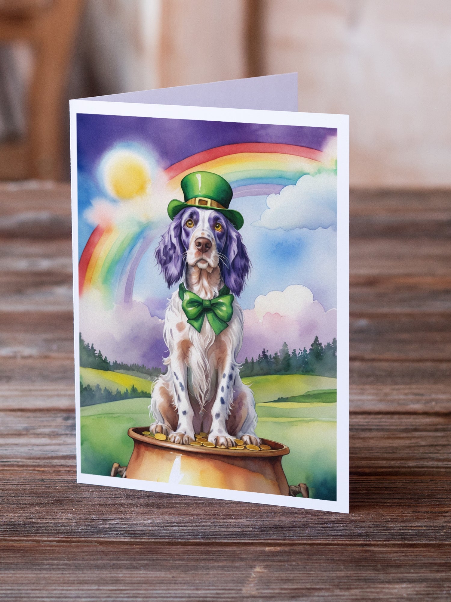 English Setter St Patrick's Day Greeting Cards Pack of 8 Blank Cards with Envelopes Whimsical A7 Size 5x7