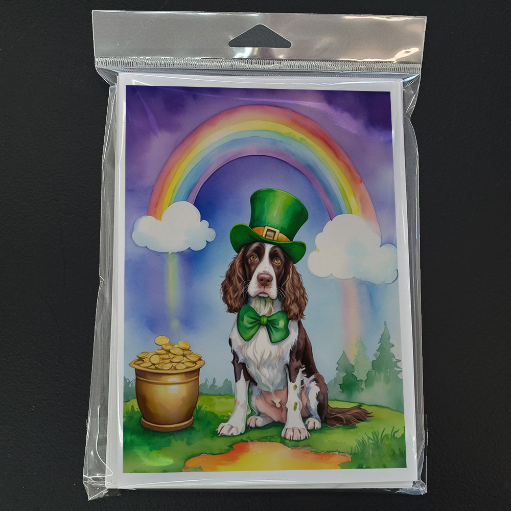 English Springer Spaniel St Patrick's Day Greeting Cards Pack of 8 Blank Cards with Envelopes Whimsical A7 Size 5x7