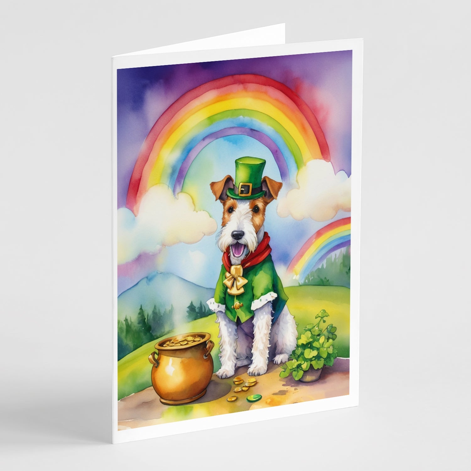 Fox Terrier St Patrick's Day Greeting Cards Pack of 8 Blank Cards with Envelopes Whimsical A7 Size 5x7
