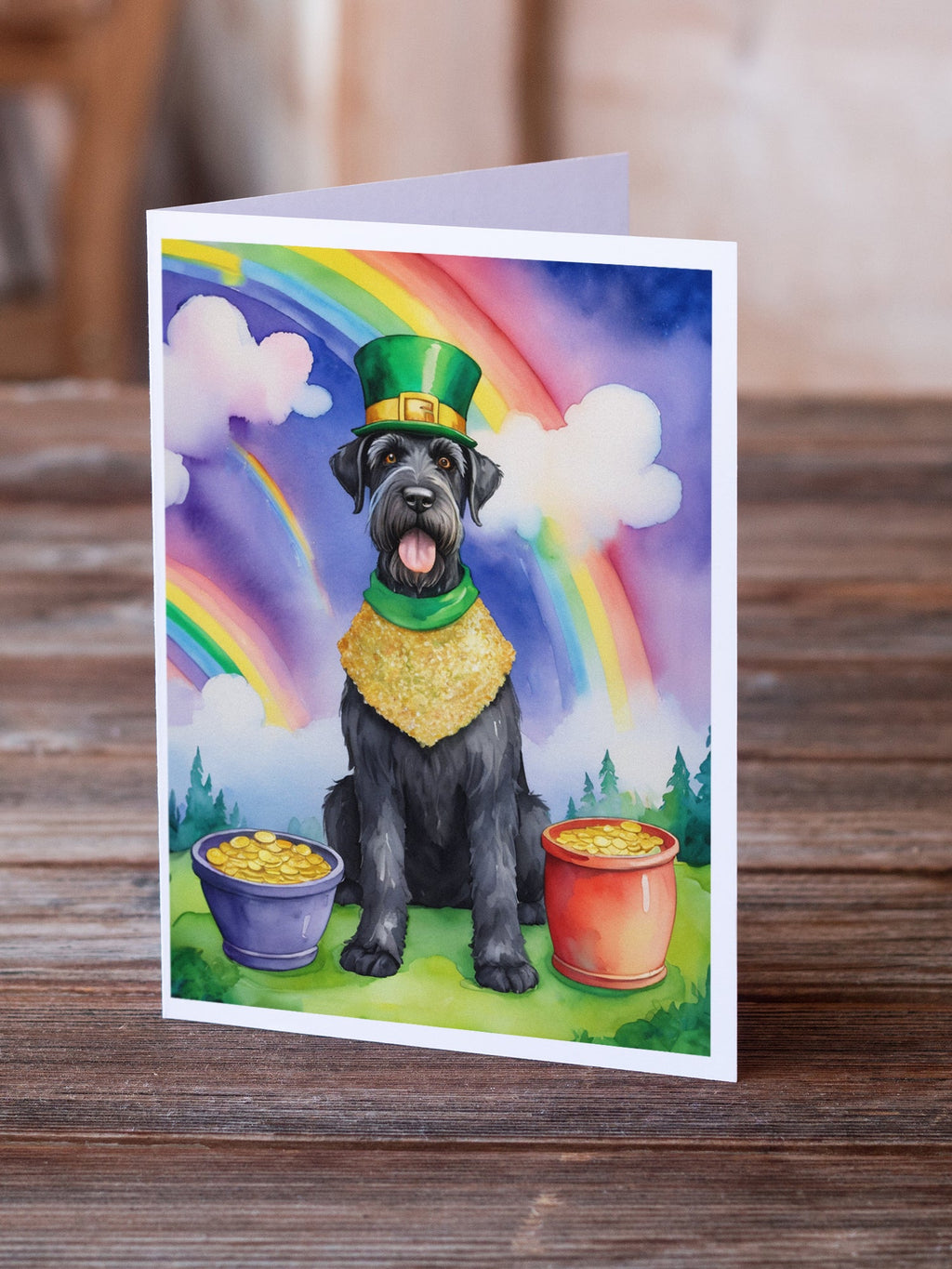 Giant Schnauzer St Patrick's Day Greeting Cards Pack of 8 Blank Cards with Envelopes Whimsical A7 Size 5x7