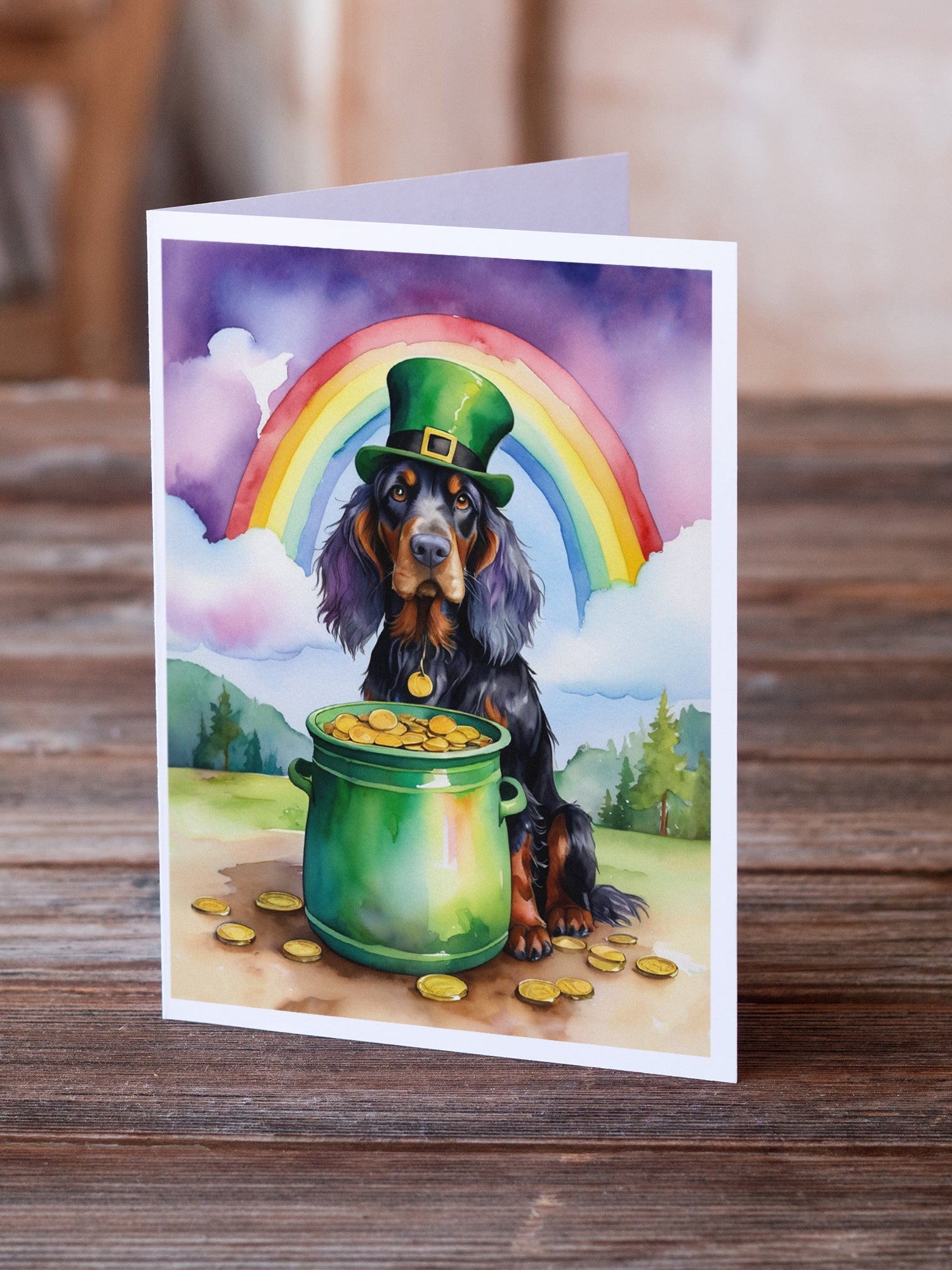 Gordon Setter St Patrick's Day Greeting Cards Pack of 8 Blank Cards with Envelopes Whimsical A7 Size 5x7