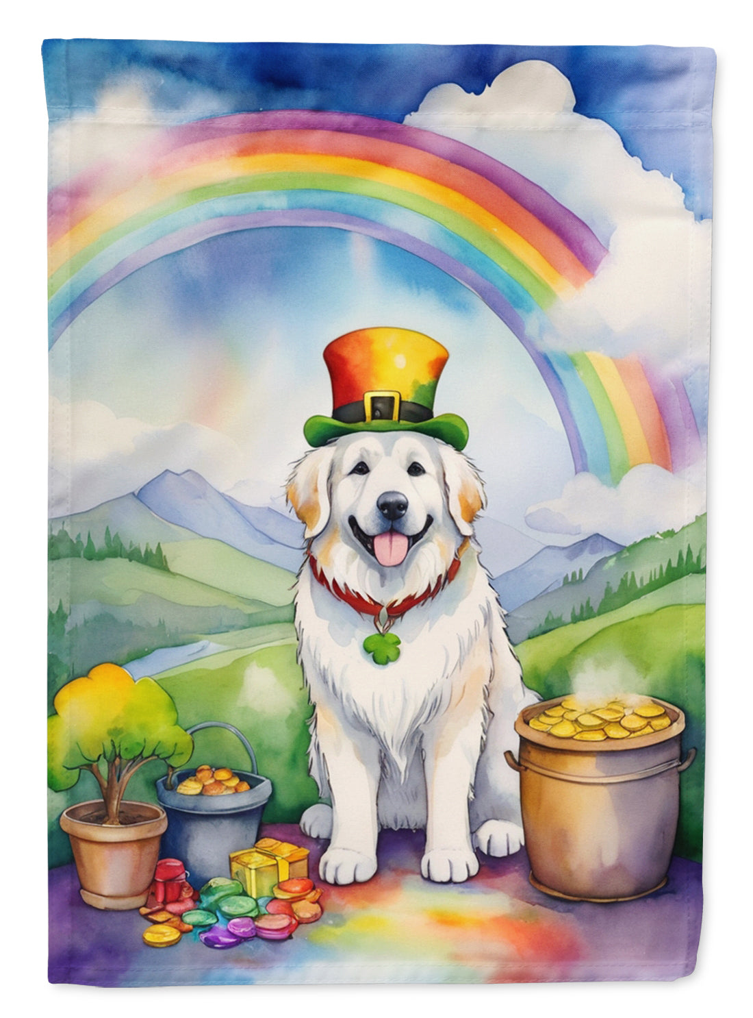 Great Pyrenees St Patrick's Day House Flag 28x40 Porch Sleeve Pole Decorative Outside Yard Banner Artwork Wall Hanging, Polyester