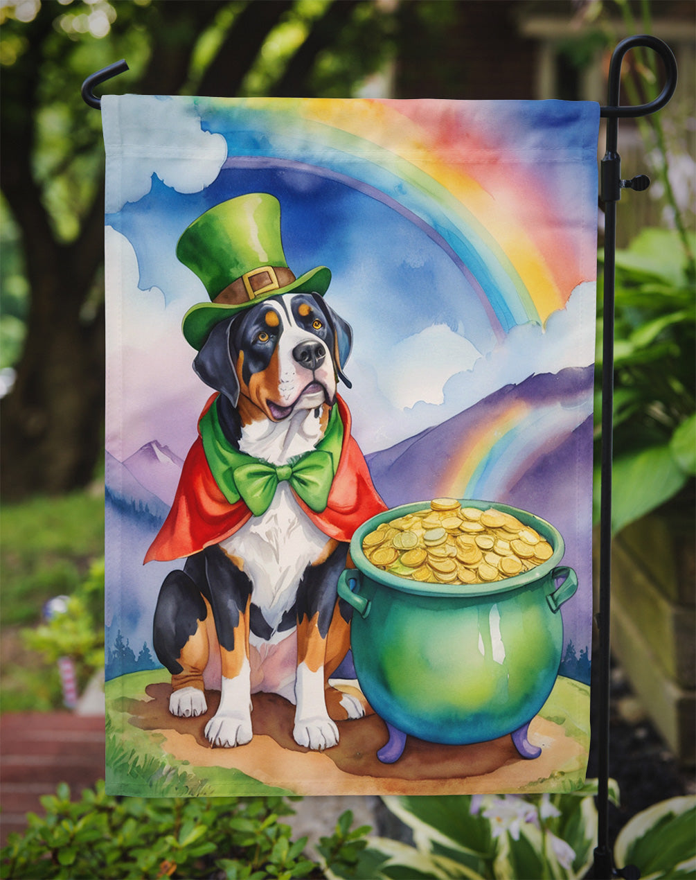 Greater Swiss Mountain Dog St Patrick's Day Garden Flag Mailbox Decorative Yard Banner Outside Patio Artwork for Flower Beds, Garden Size, Multicolor