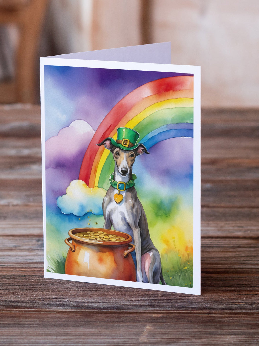 Greyhound St Patrick's Day Greeting Cards Pack of 8 Blank Cards with Envelopes Whimsical A7 Size 5x7