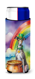 Greyhound St Patrick's Day Slim Can Hugger , Insulated Foam Hugger for 12 oz Slim Cans, Beer Bottles & Water Bottles, Printed in USA