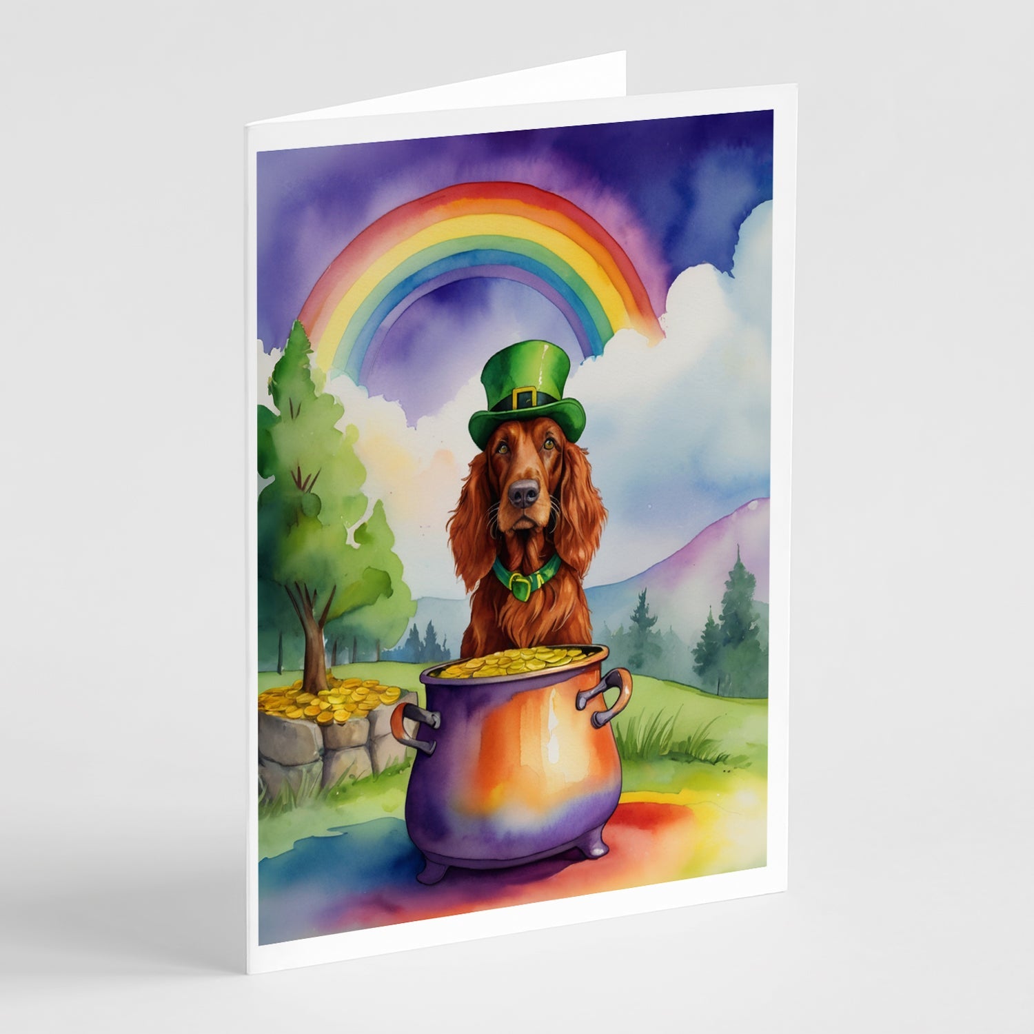 Irish Setter St Patrick's Day Greeting Cards Pack of 8 Blank Cards with Envelopes Whimsical A7 Size 5x7