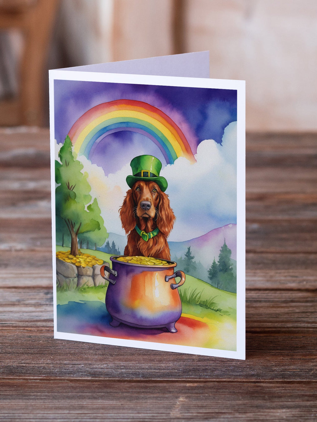 Irish Setter St Patrick's Day Greeting Cards Pack of 8 Blank Cards with Envelopes Whimsical A7 Size 5x7