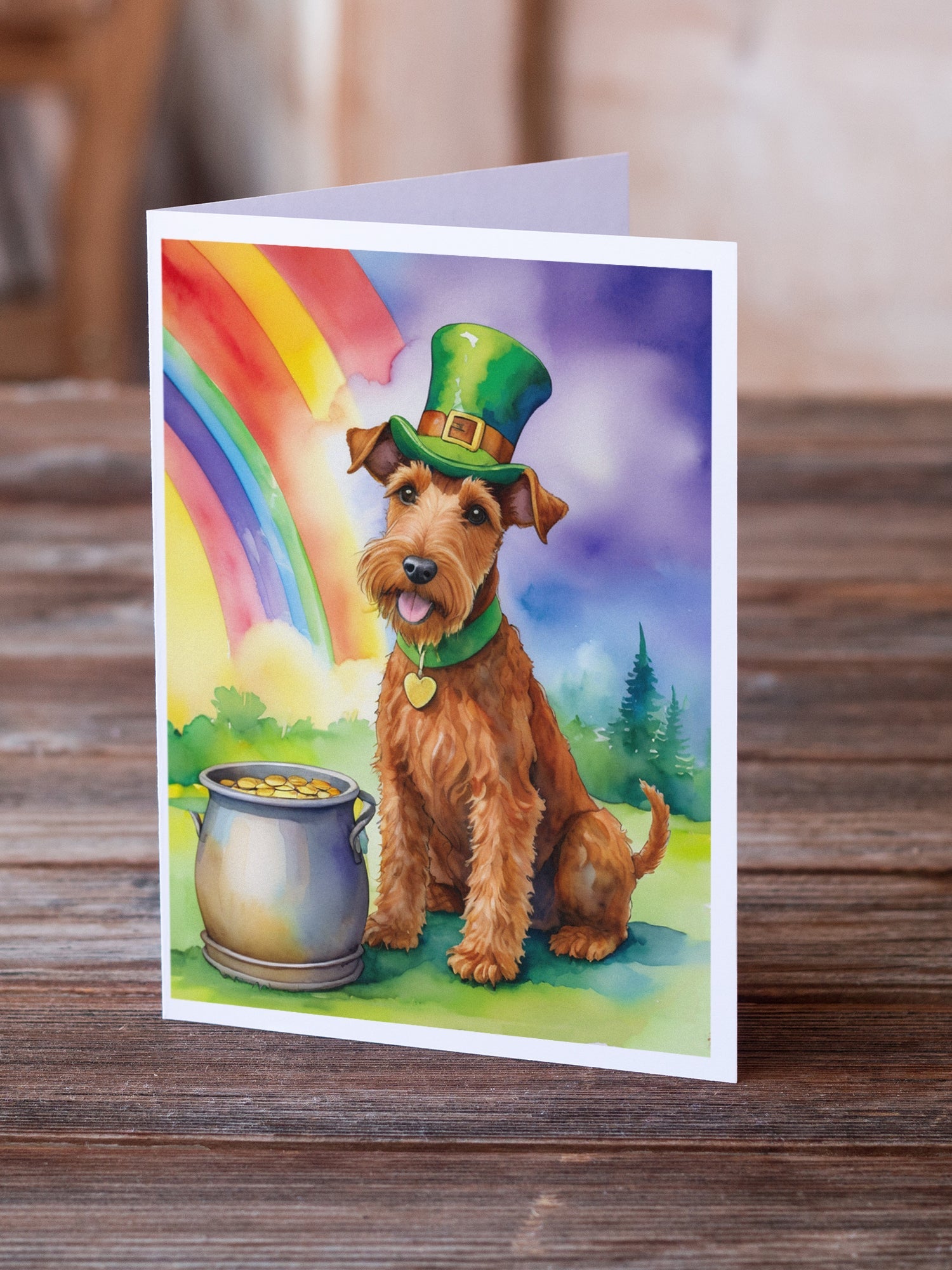 Irish Terrier St Patrick's Day Greeting Cards Pack of 8 Blank Cards with Envelopes Whimsical A7 Size 5x7