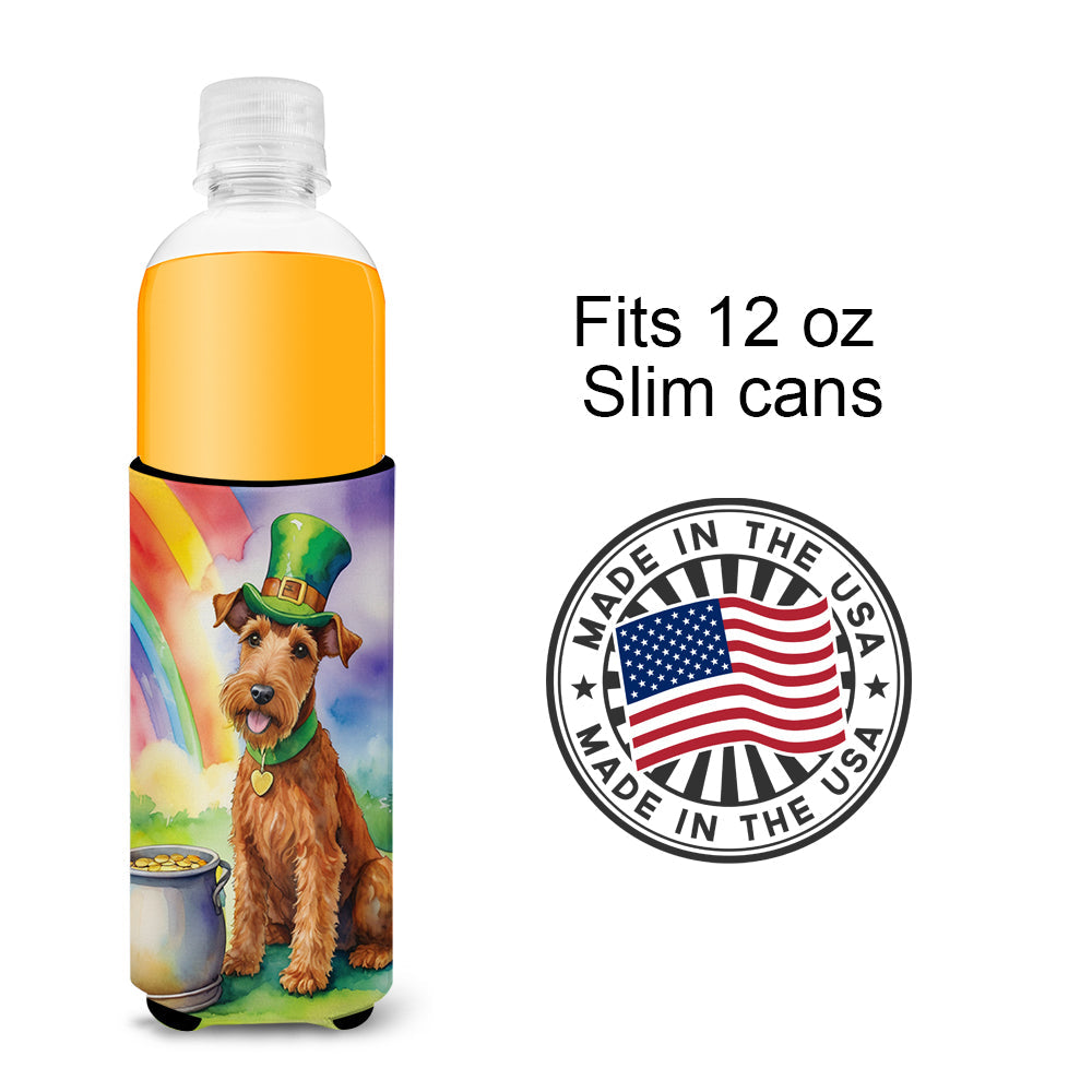 Irish Terrier St Patrick's Day Slim Can Hugger , Insulated Foam Hugger for 12 oz Slim Cans, Beer Bottles & Water Bottles, Printed in USA