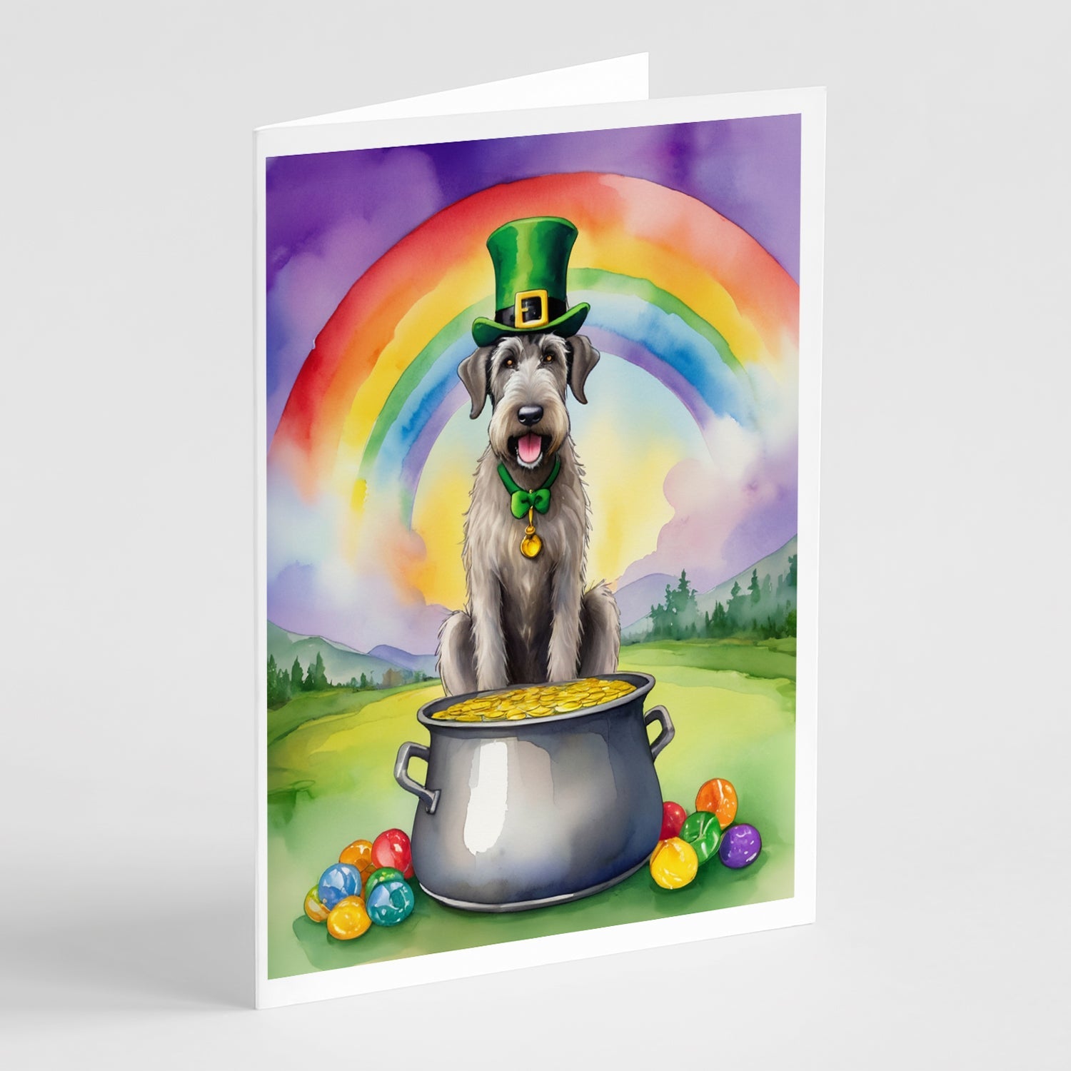 Irish Wolfhound St Patrick's Day Greeting Cards Pack of 8 Blank Cards with Envelopes Whimsical A7 Size 5x7