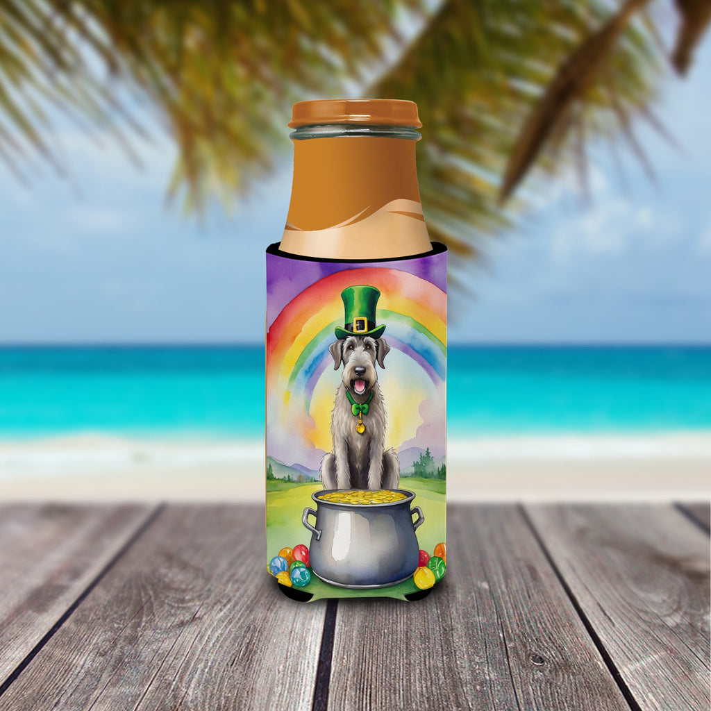 Irish Wolfhound St Patrick's Day Slim Can Hugger , Insulated Foam Hugger for 12 oz Slim Cans, Beer Bottles & Water Bottles, Printed in USA