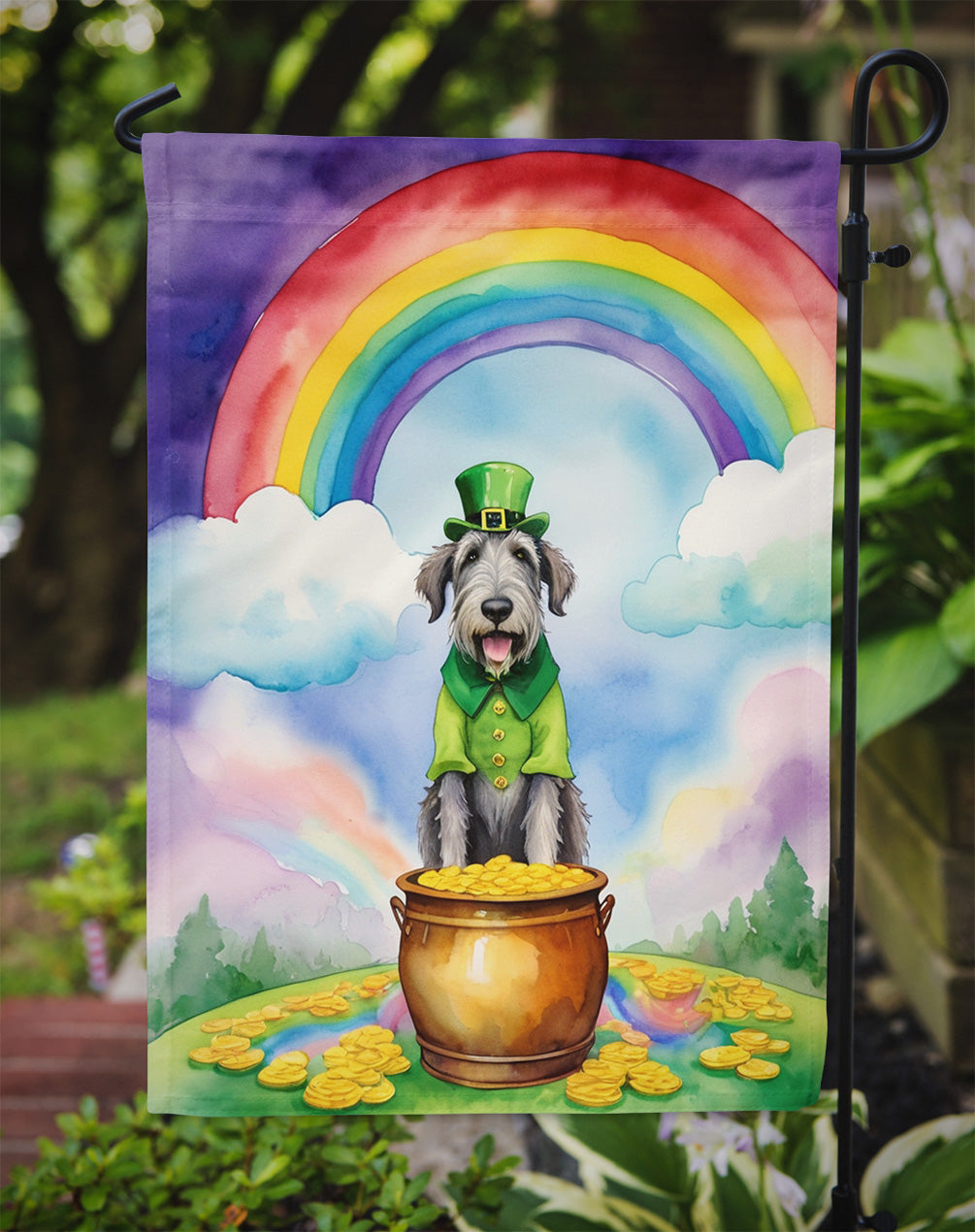 Irish Wolfhound St Patrick's Day Garden Flag Mailbox Decorative Yard Banner Outside Patio Artwork for Flower Beds, Garden Size, Multicolor