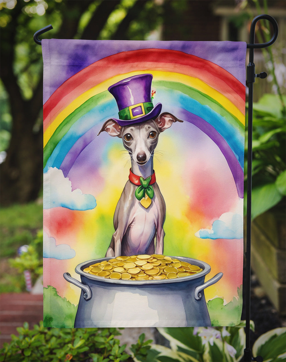 Italian Greyhound St Patrick's Day Garden Flag Mailbox Decorative Yard Banner Outside Patio Artwork for Flower Beds, Garden Size, Multicolor